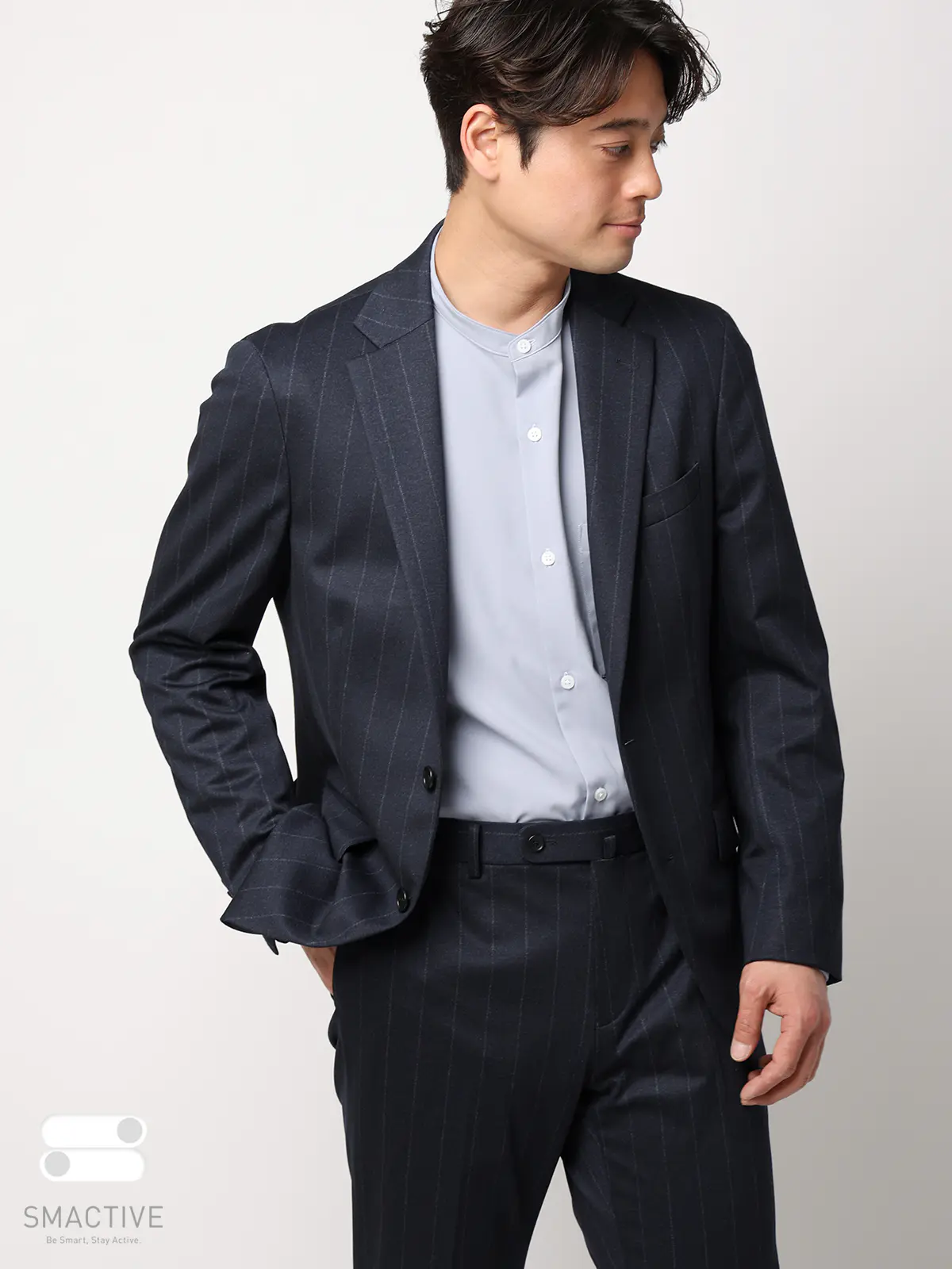 SMACTIVE/ジャケット/ウォッシャブル/ストレッチ/TRジャージー/ストライプ/SL02 ネイビー SS