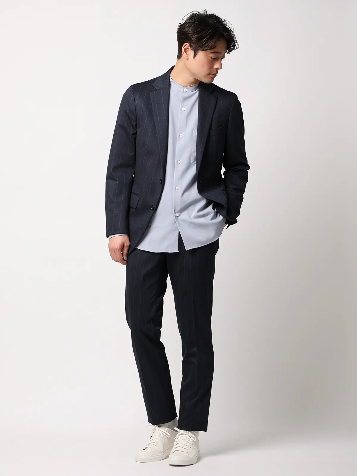 SMACTIVE/ジャケット/ウォッシャブル/ストレッチ/TRジャージー/ストライプ/SL02 ネイビー SS