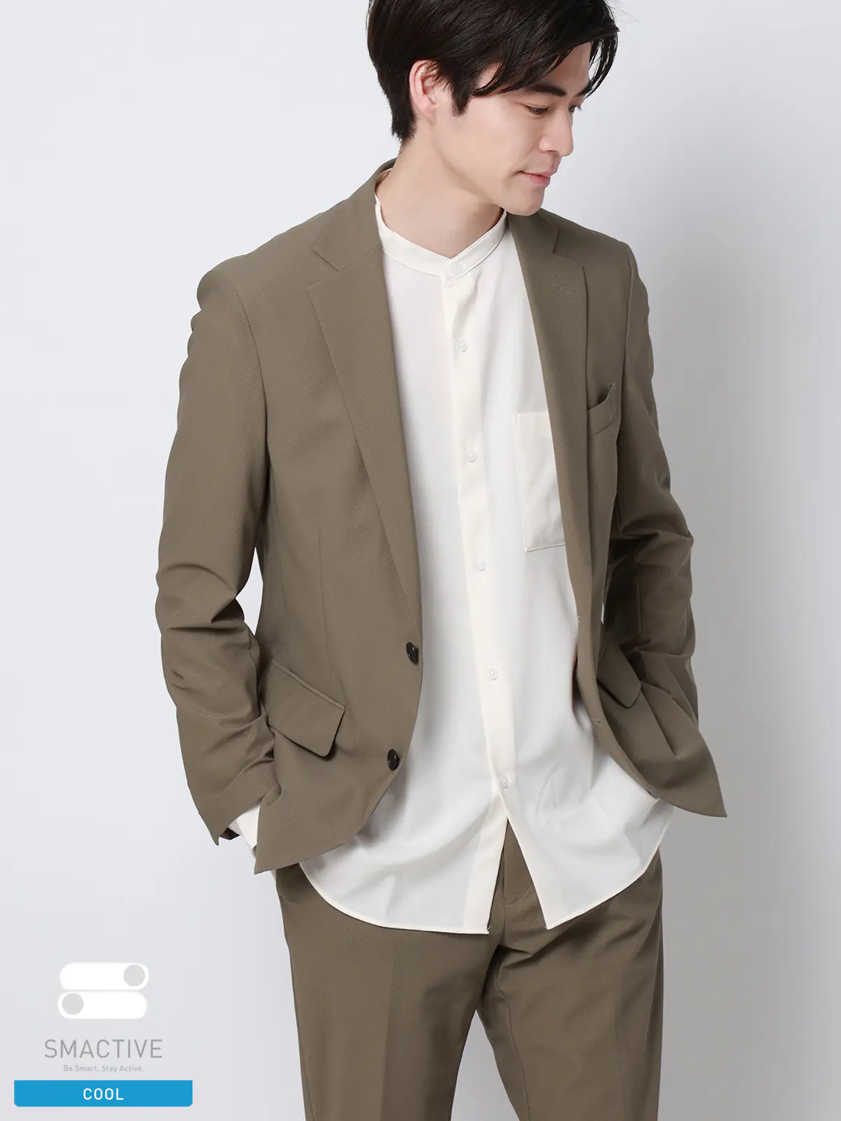 SMACTIVE COOL／ジャケット／ウォッシャブル／トリコットジャージー／織柄／SL02 Lブラウン S