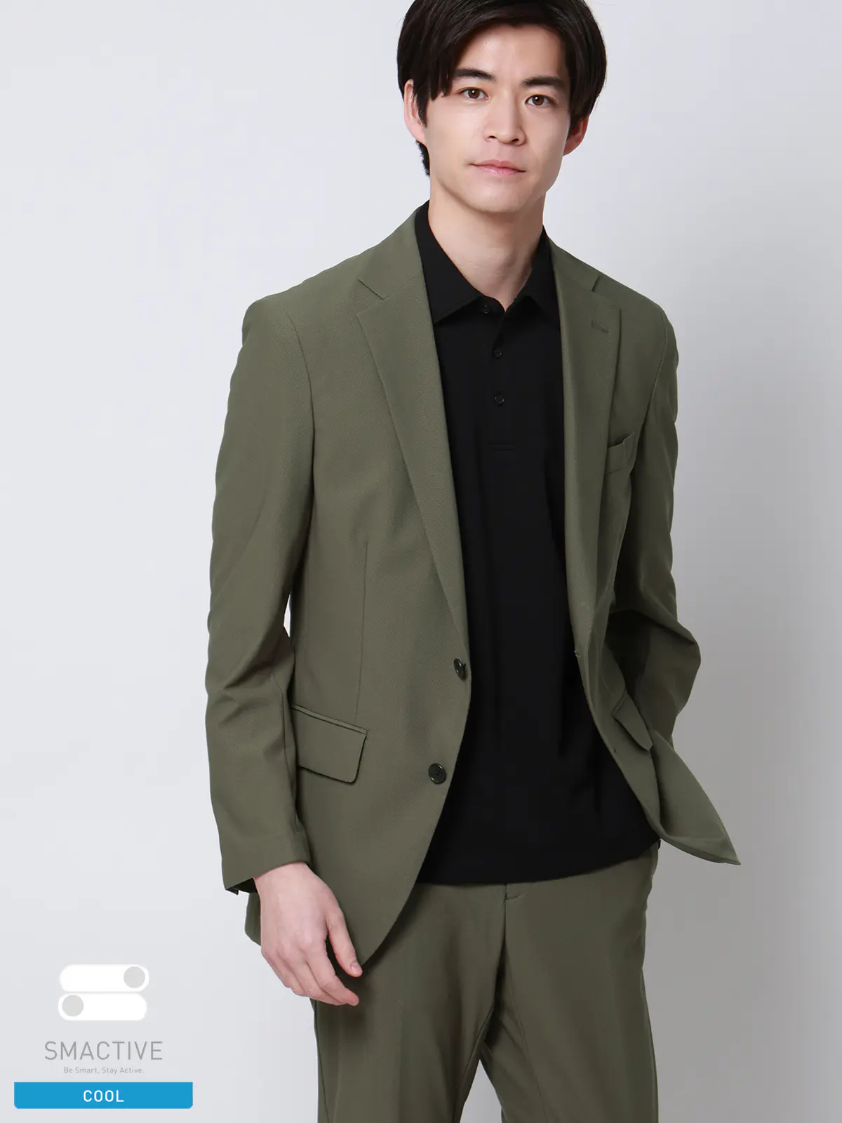SMACTIVE COOL／ジャケット／ウォッシャブル／トリコットジャージー／織柄／SL02 カーキ S