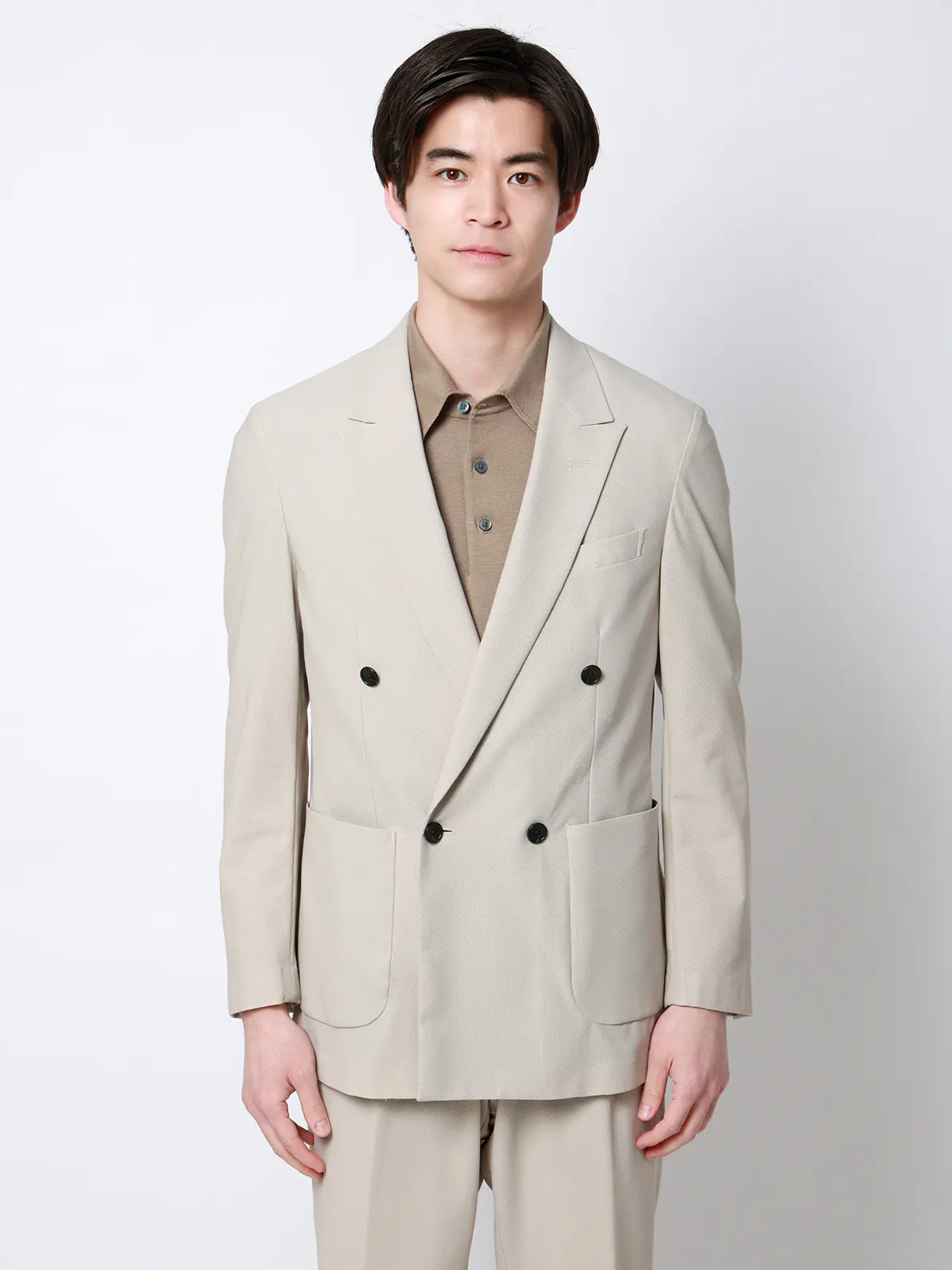 SMACTIVE COOL／ダブルブレストジャケット／ウォッシャブル／トリコットジャージー／SL04 ベージュ S