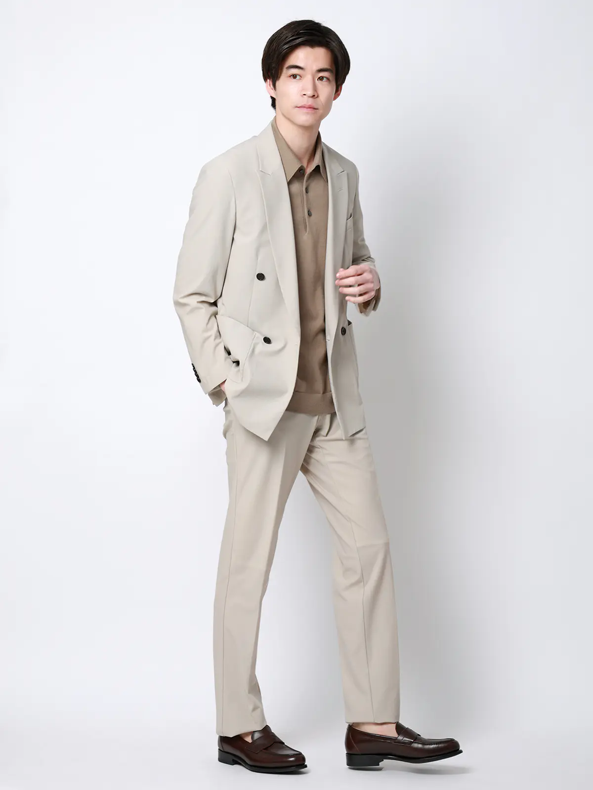 SMACTIVE COOL／ダブルブレストジャケット／ウォッシャブル／トリコットジャージー／SL04 ベージュ S