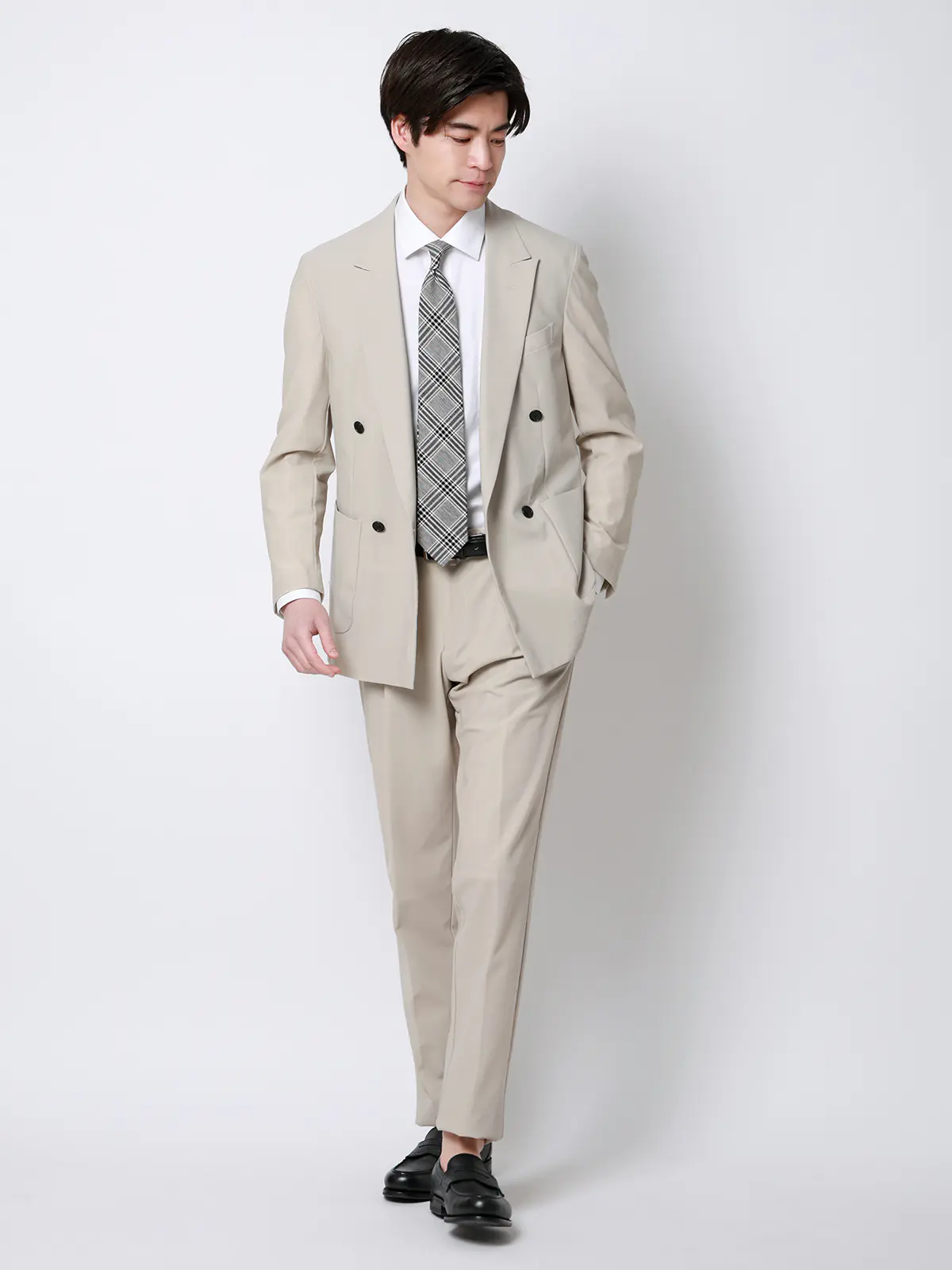 SMACTIVE COOL／ダブルブレストジャケット／ウォッシャブル／トリコットジャージー／SL04 ベージュ S