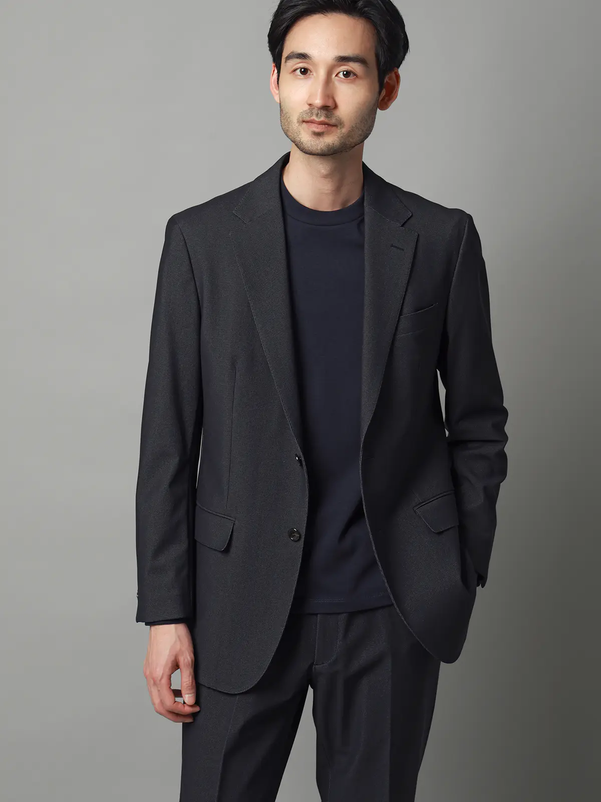 ジャケット／ウォッシャブル／ストレッチ／トリコットジャージー／無地／CR03 ネイビー S