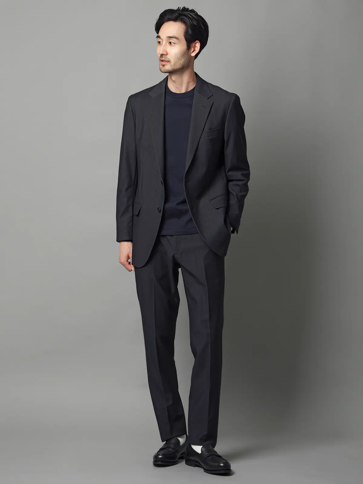 ジャケット／ウォッシャブル／ストレッチ／トリコットジャージー／無地／CR03 ネイビー S