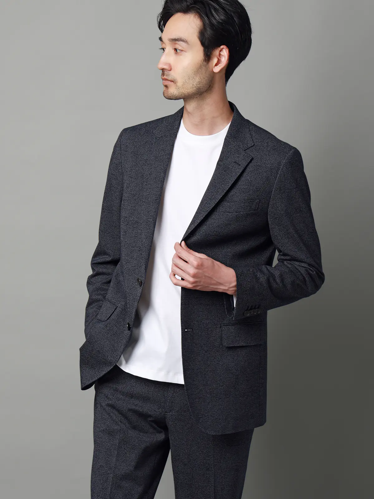 ジャケット／ストレッチ／ハイツイストジャージー／グレンチェック／CR03 ブルー S