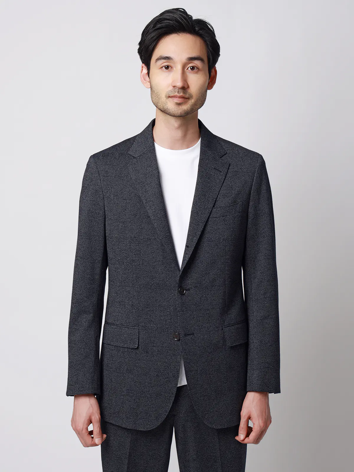 ジャケット／ストレッチ／ハイツイストジャージー／グレンチェック／CR03 ブルー S