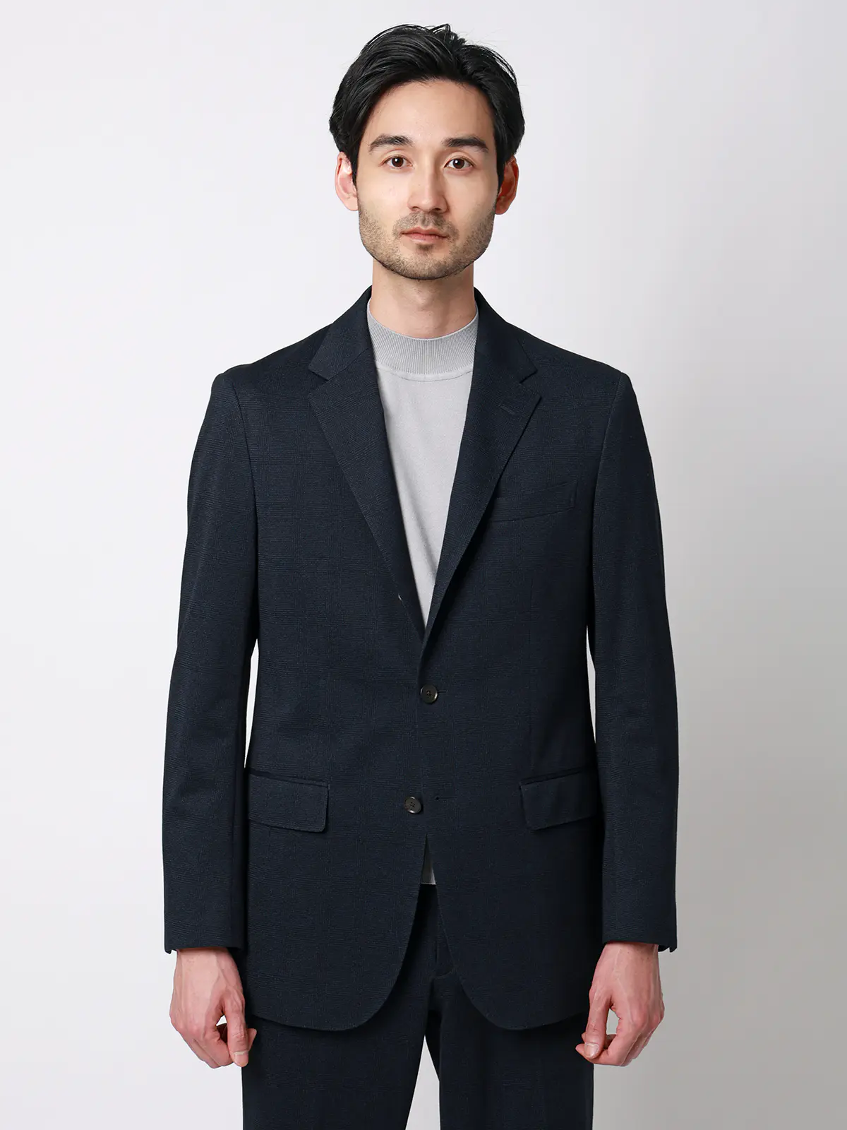 ジャケット／ストレッチ／ハイツイストジャージー／グレンチェック／CR03 ネイビー S