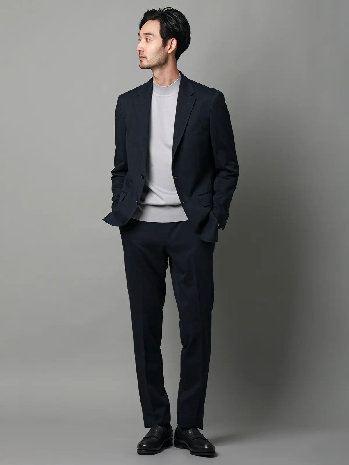 ジャケット／ストレッチ／ハイツイストジャージー／グレンチェック／CR03 ネイビー S