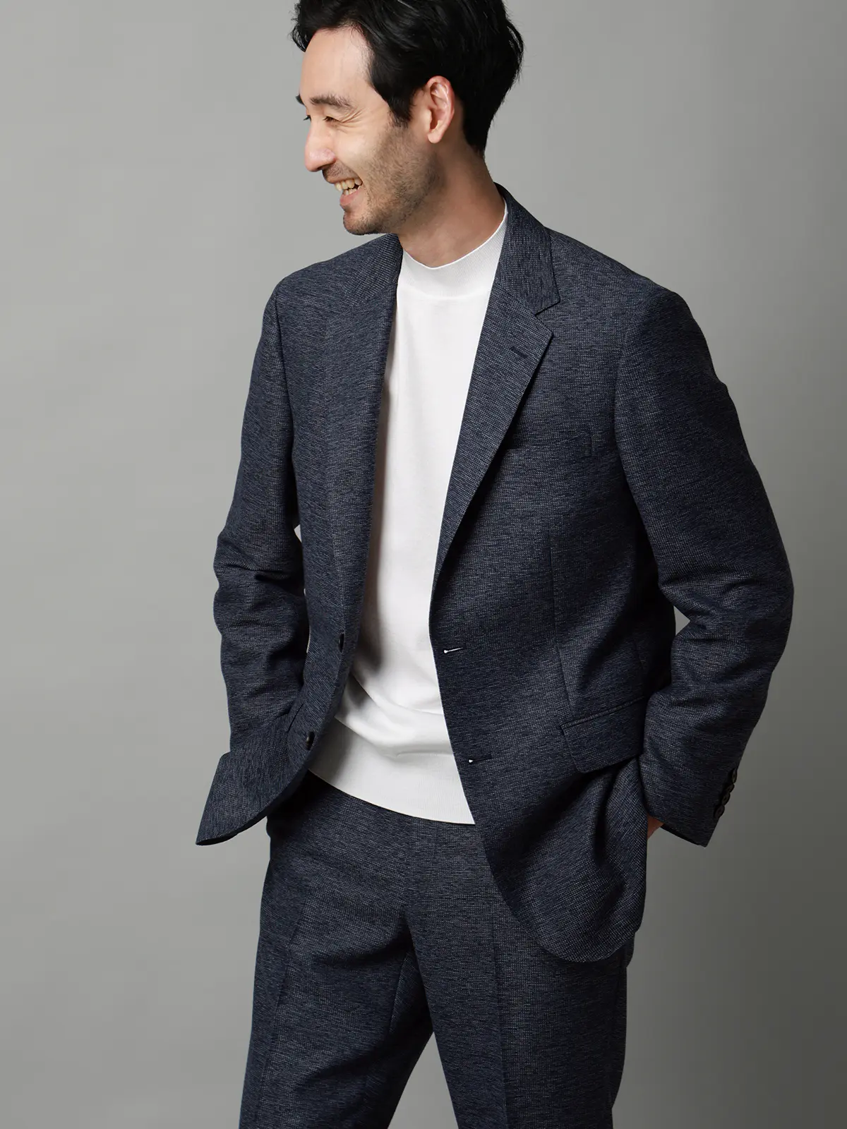 ジャケット/ウォッシャブル/ストレッチ/コットンウールブレンド/織柄/CR03 ブルー S