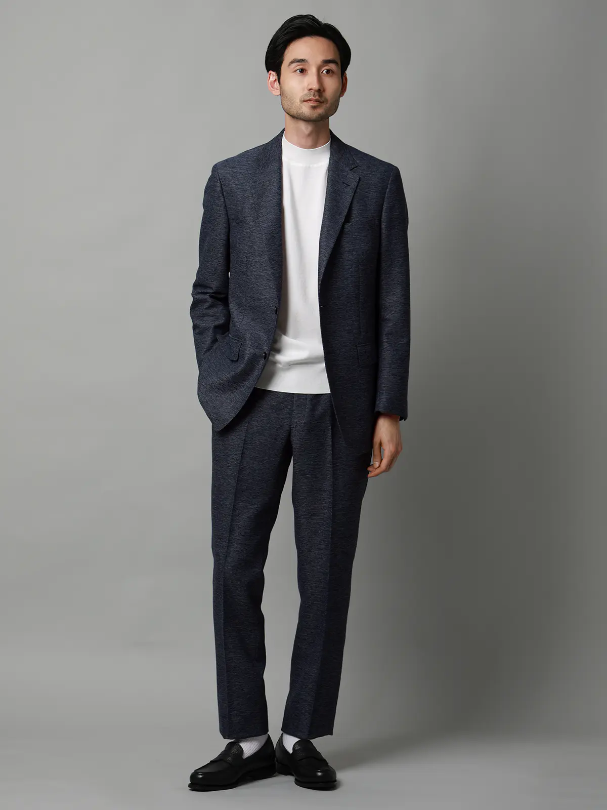 ジャケット/ウォッシャブル/ストレッチ/コットンウールブレンド/織柄/CR03 ブルー S