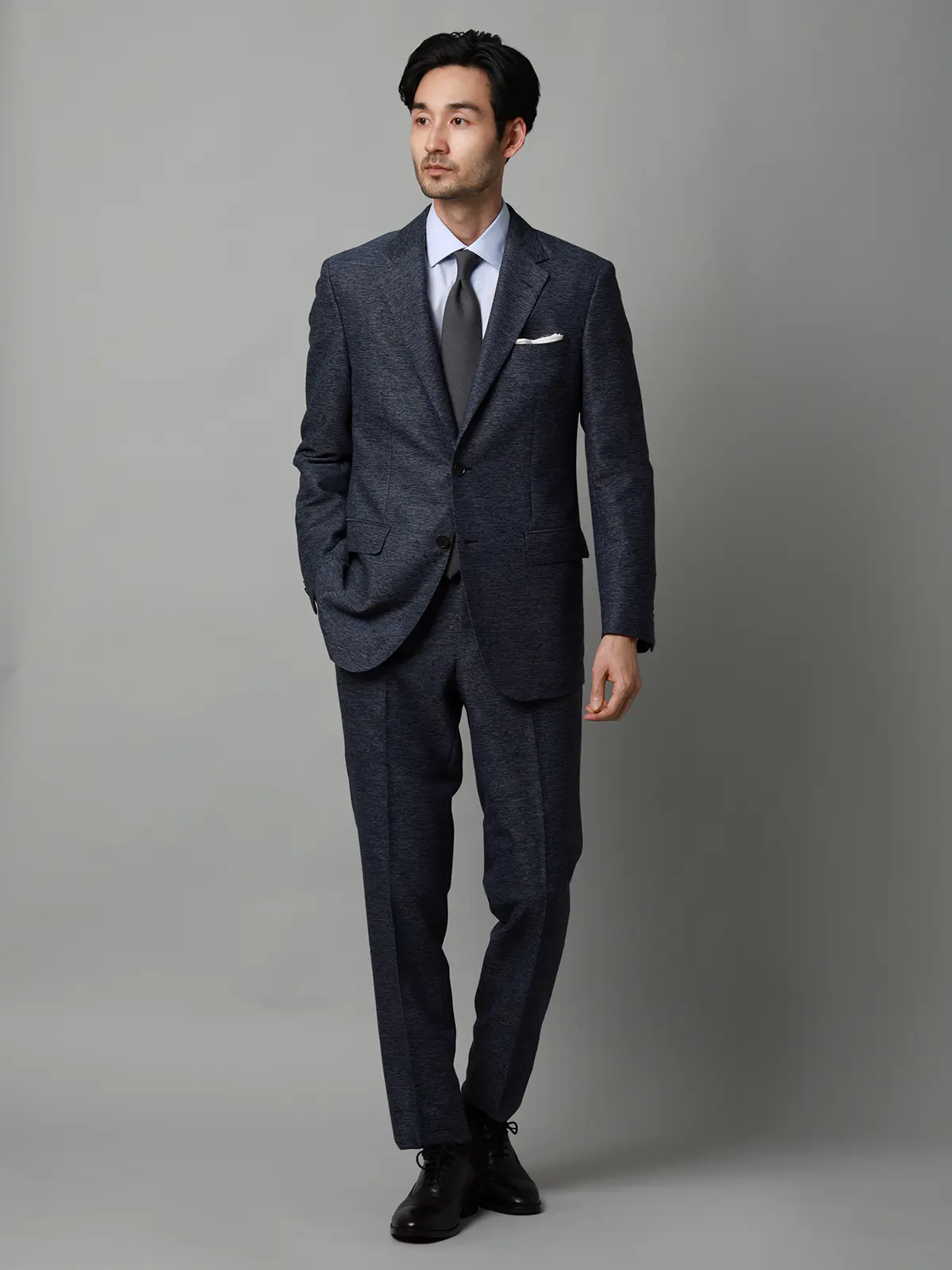 ジャケット/ウォッシャブル/ストレッチ/コットンウールブレンド/織柄/CR03 ブルー S