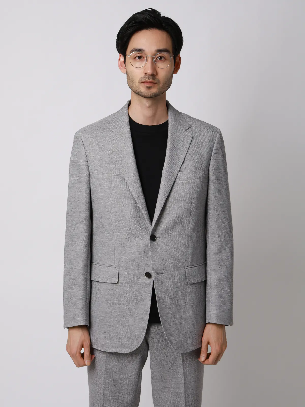 ジャケット/ウォッシャブル/ストレッチ/コットンウールブレンド/織柄/CR03 ライトグレー S