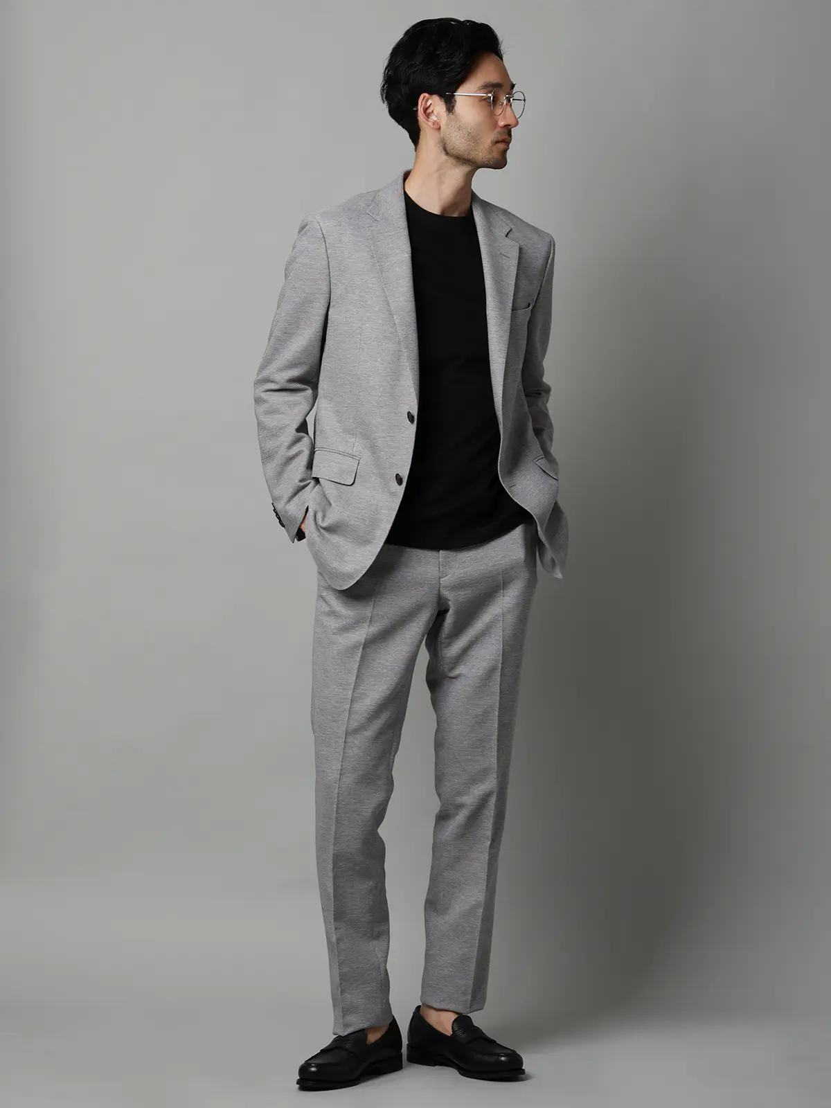 ジャケット/ウォッシャブル/ストレッチ/コットンウールブレンド/織柄/CR03 ライトグレー S