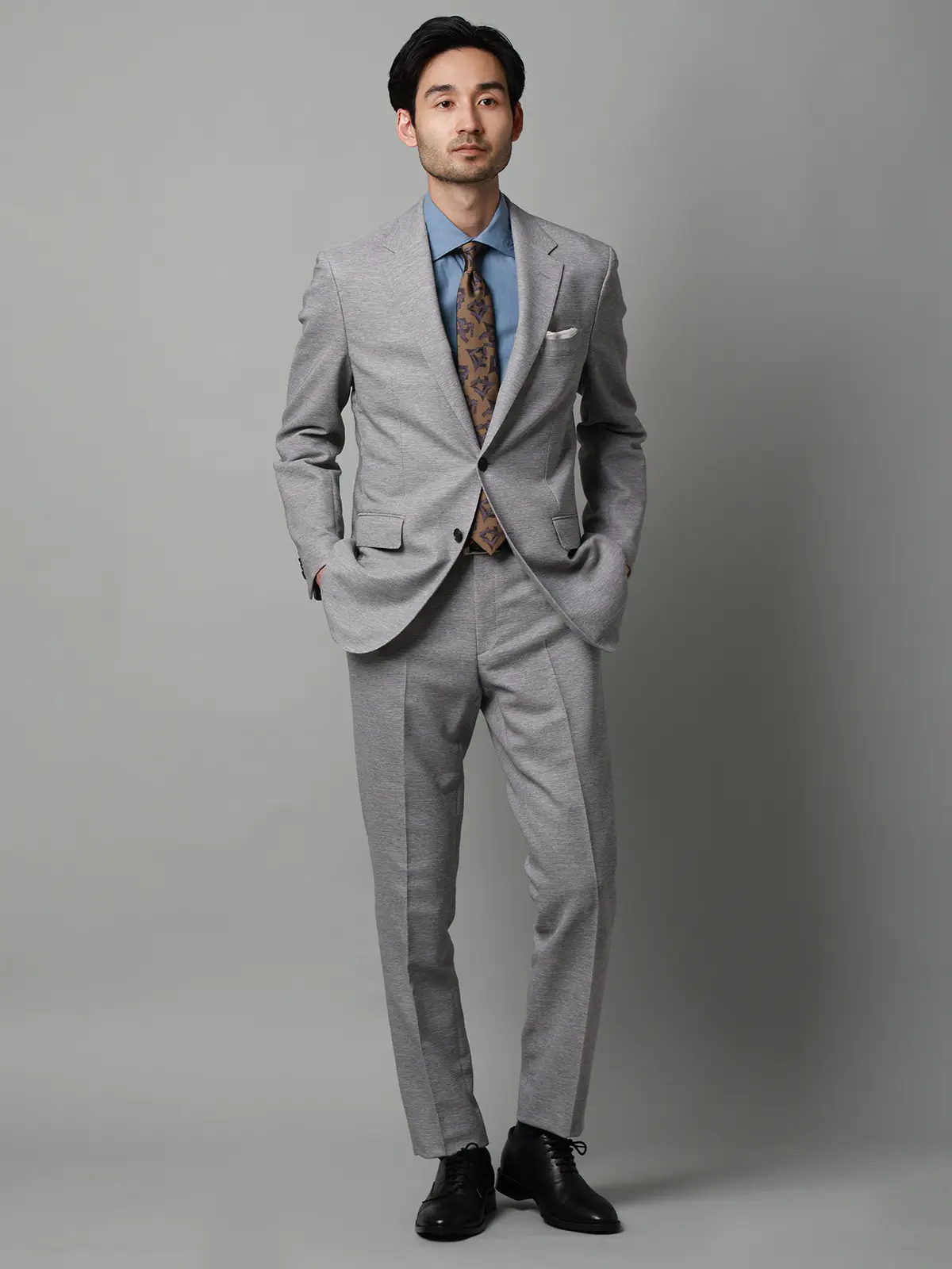 ジャケット/ウォッシャブル/ストレッチ/コットンウールブレンド/織柄/CR03 ライトグレー S