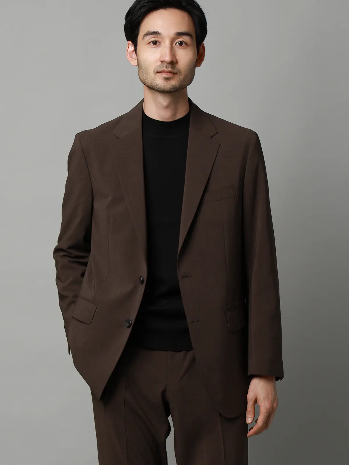 ジャケット／ウォッシャブル／ストレッチ／接触冷感／リネンライクポリエステル／無地／CR03 ブラウン S