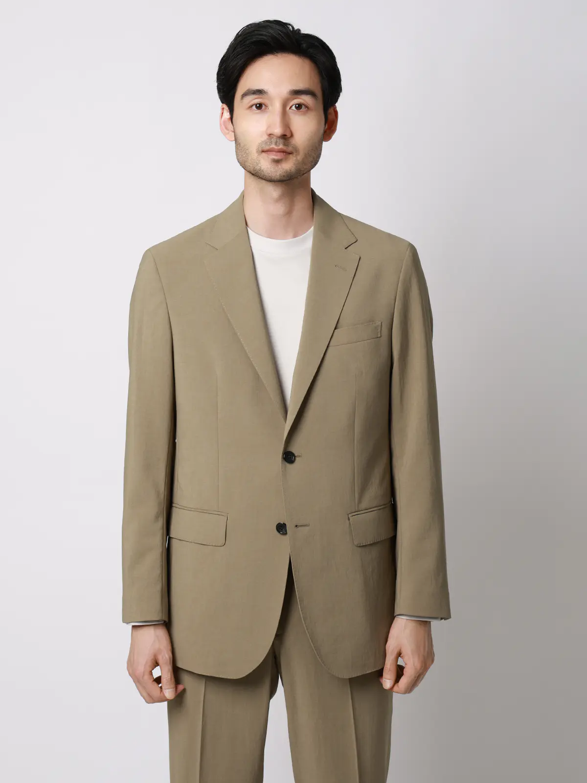 ジャケット／ウォッシャブル／ストレッチ／接触冷感／リネンライクポリエステル／無地／CR03 ベージュ S