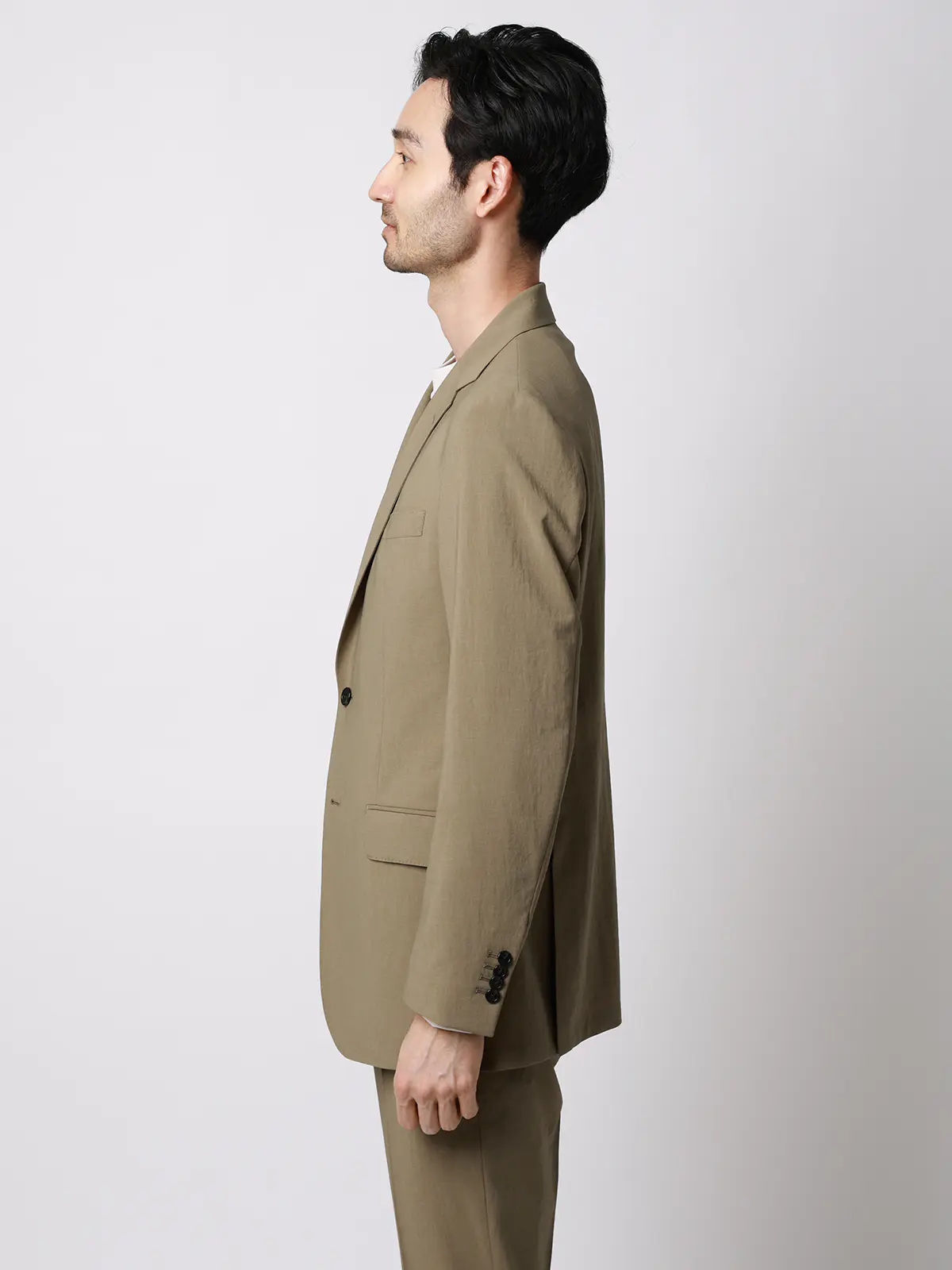 ジャケット／ウォッシャブル／ストレッチ／接触冷感／リネンライクポリエステル／無地／CR03 ベージュ S