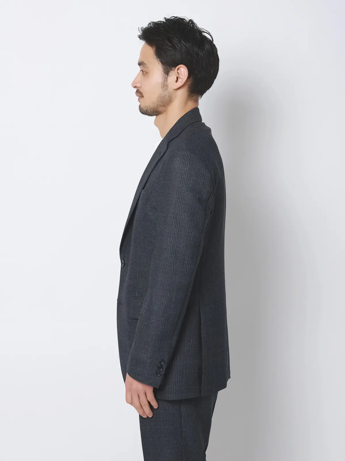 涼しい最高ジャケット／ウォッシャブル／ストレッチ／からみ織り／グレンチェック／CH28 ネイビー S