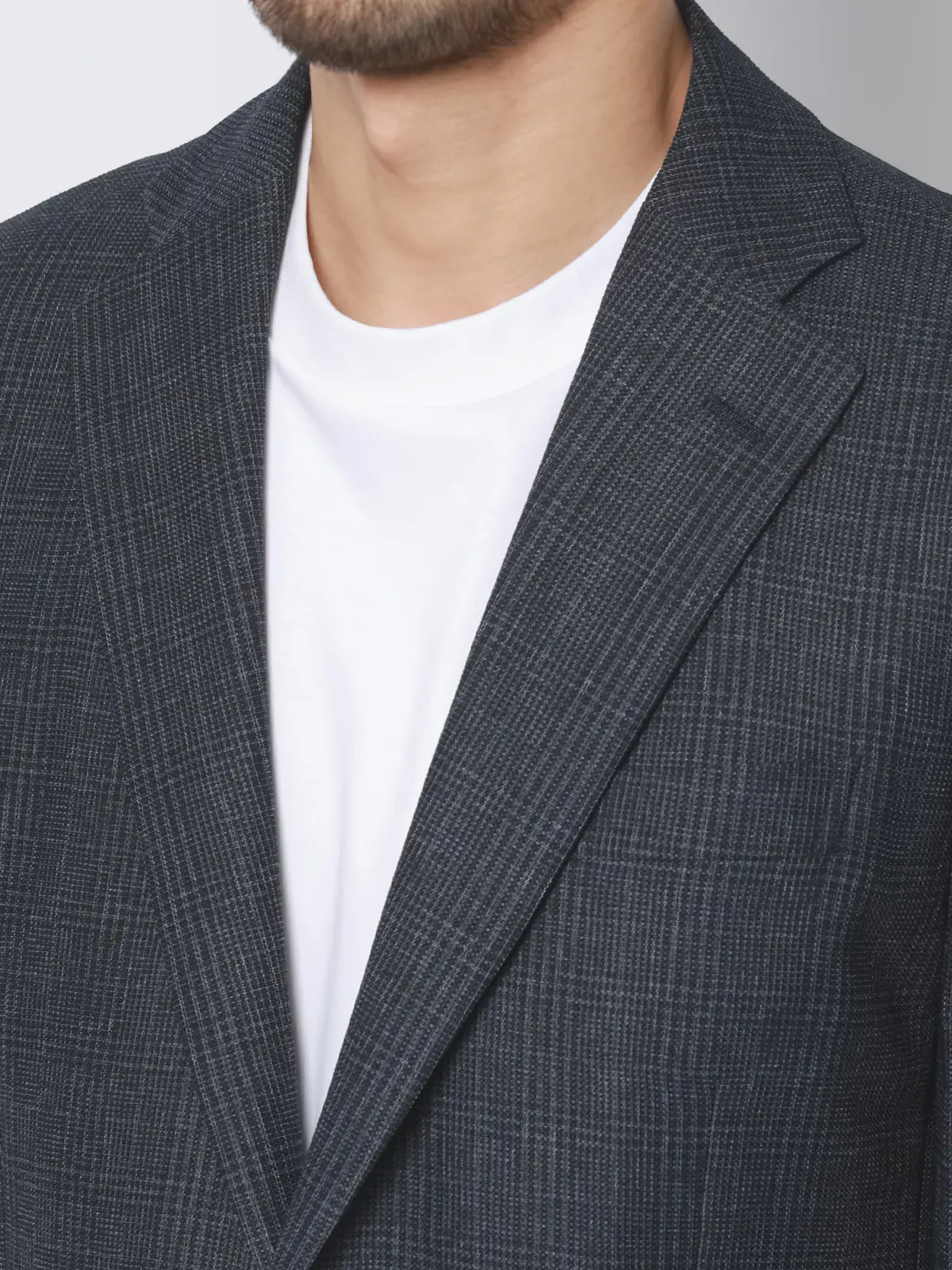 涼しい最高ジャケット／ウォッシャブル／ストレッチ／からみ織り／グレンチェック／CH28 ネイビー S