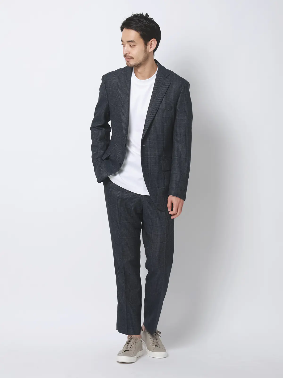 涼しい最高ジャケット／ウォッシャブル／ストレッチ／からみ織り／グレンチェック／CH28 ネイビー S