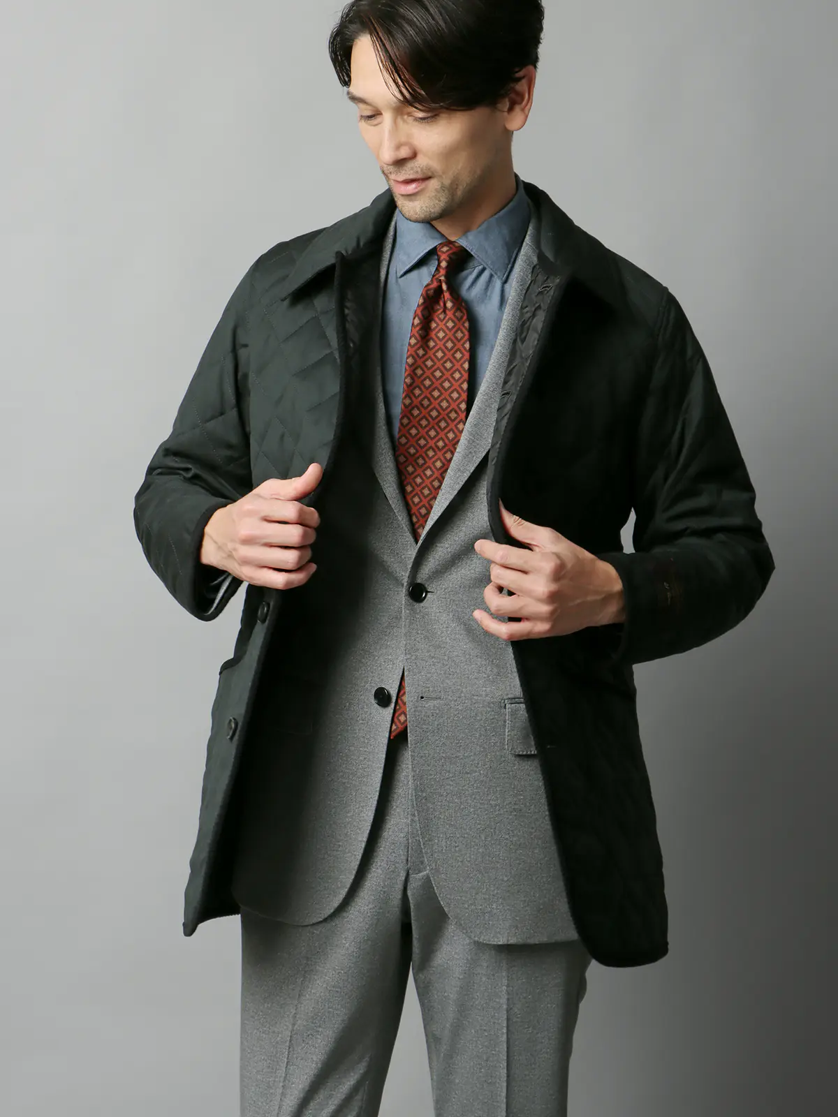 キルティングアウター／CANONICO／21μPRUNELLE／ウール／無地 グリーン 3L