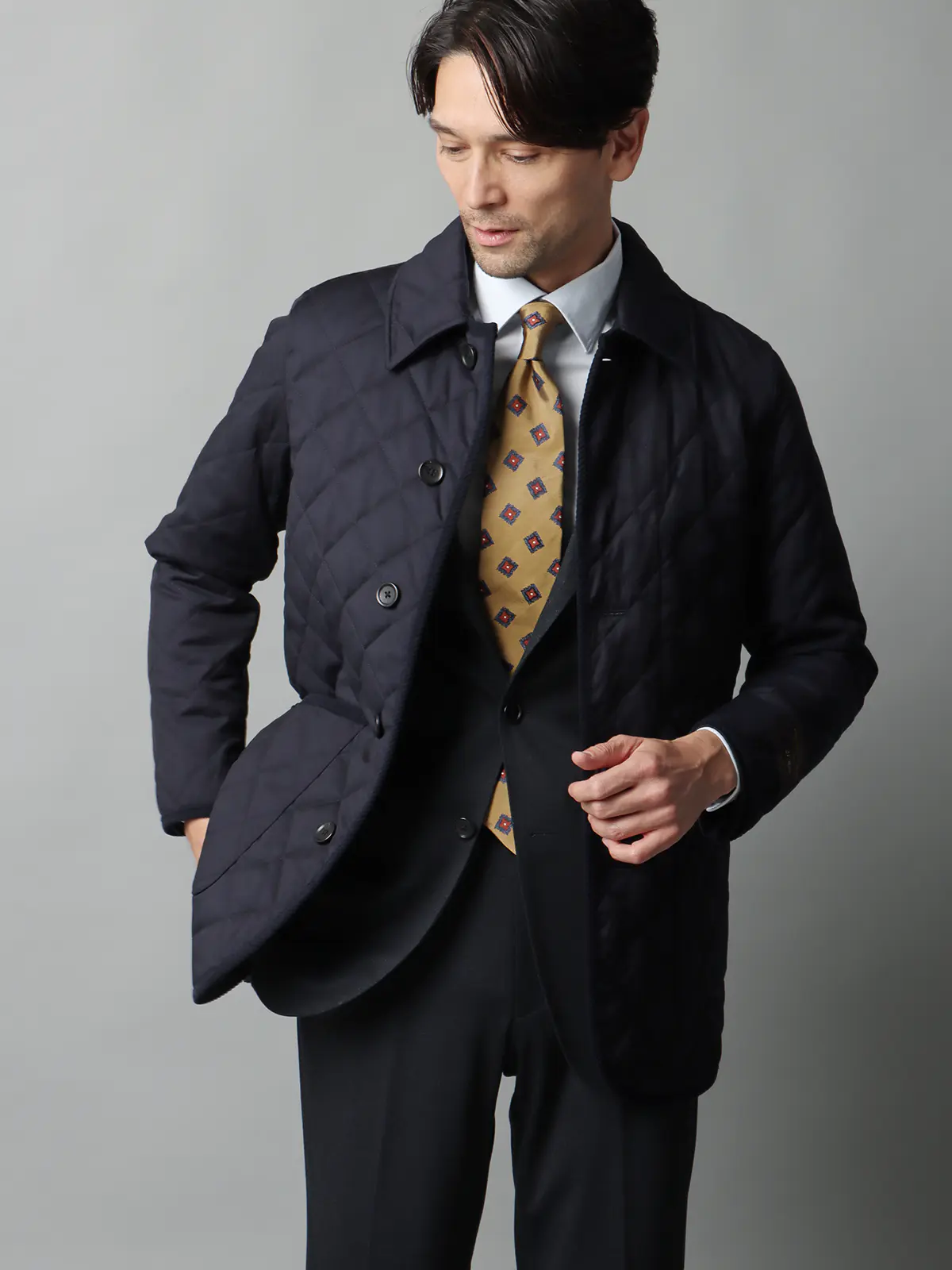 キルティングアウター/CANONICO/21μPRUNELLE/ウール/無地 ネイビー S