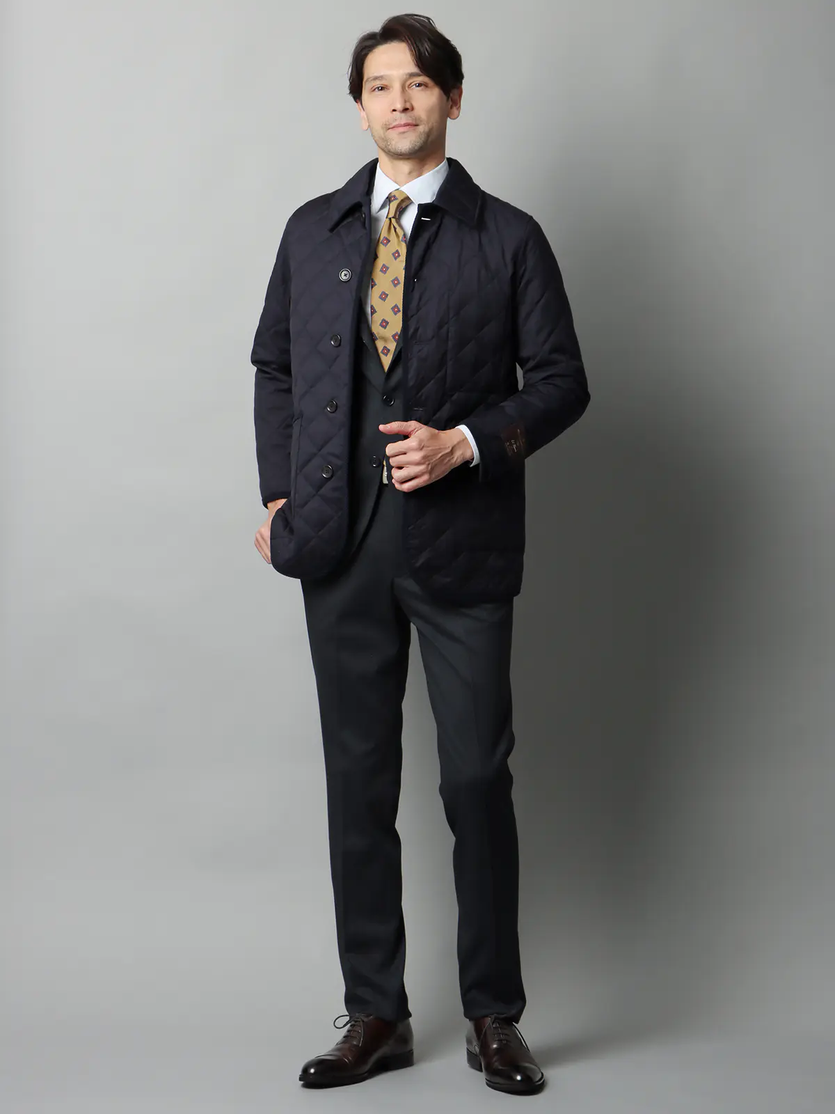 キルティングアウター/CANONICO/21μPRUNELLE/ウール/無地 ネイビー S