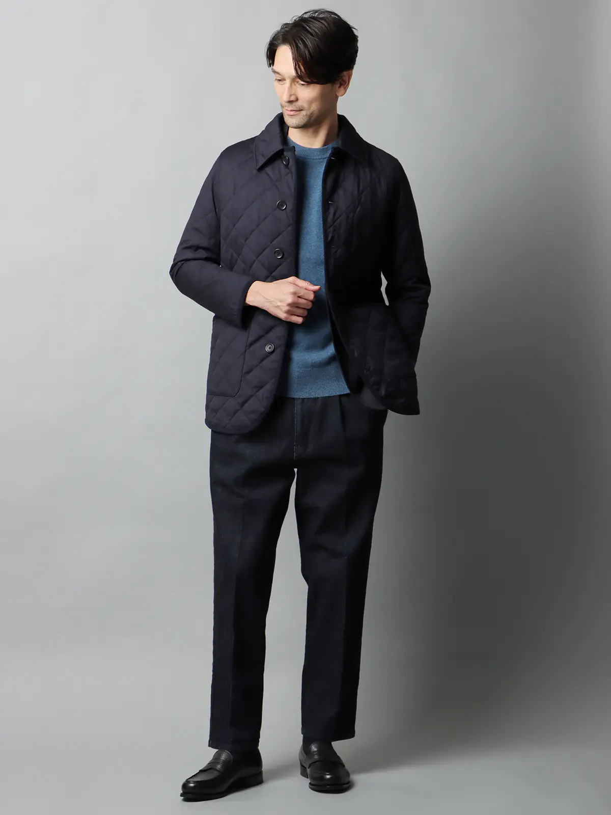 キルティングアウター/CANONICO/21μPRUNELLE/ウール/無地 ネイビー S