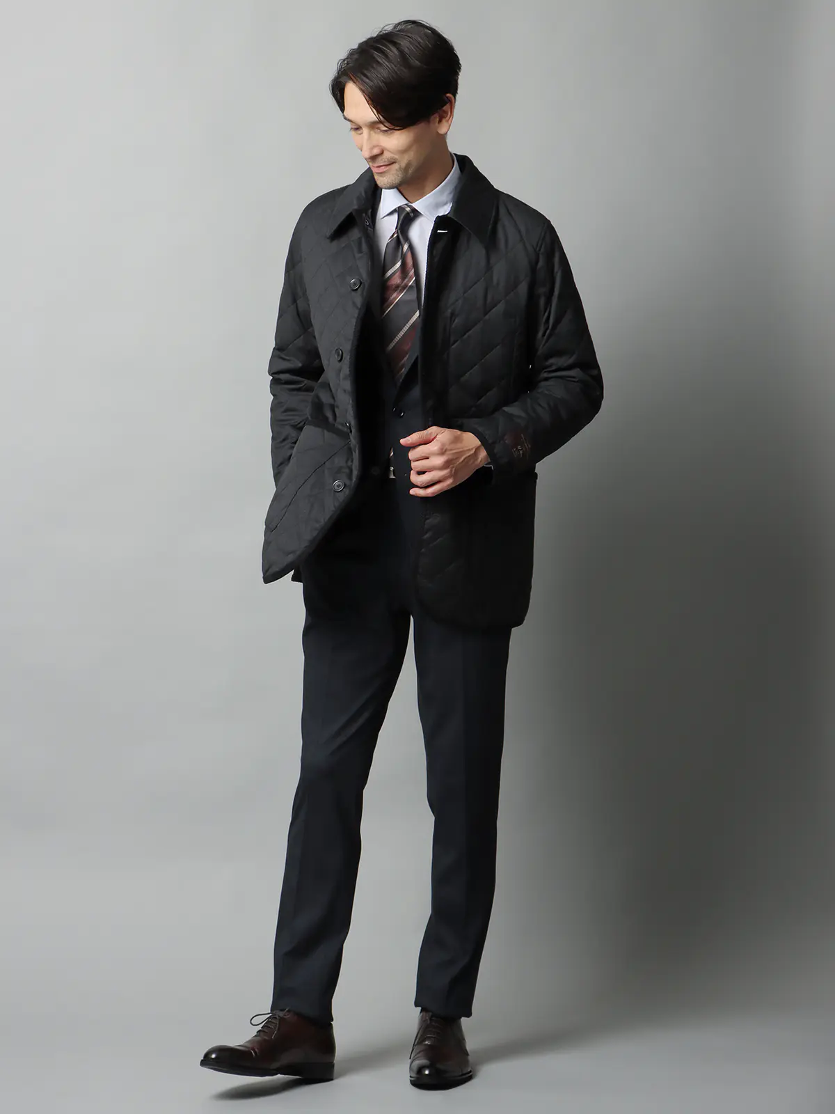 キルティングアウター／CANONICO／21μPRUNELLE／ウール／無地 グレー 3L