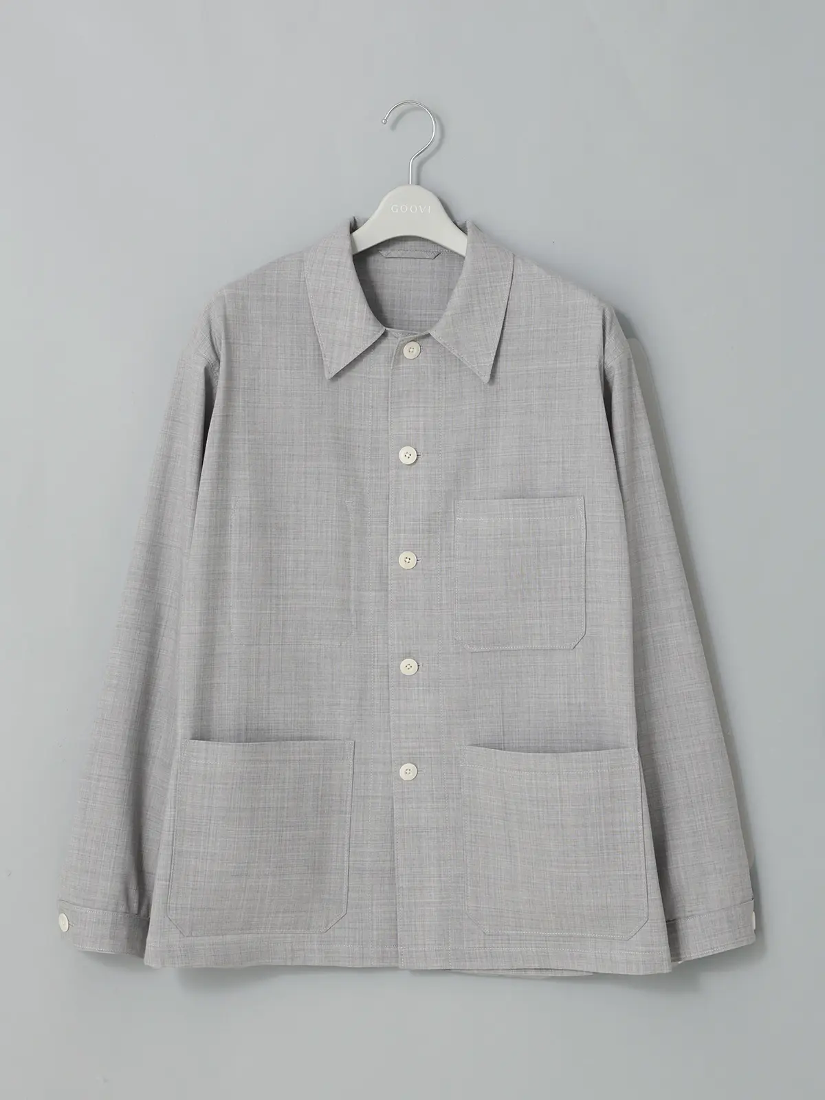 GOOVI／カバーオールジャケット／SUPER100’sウールトロピカル／無地 ライトグレー 1