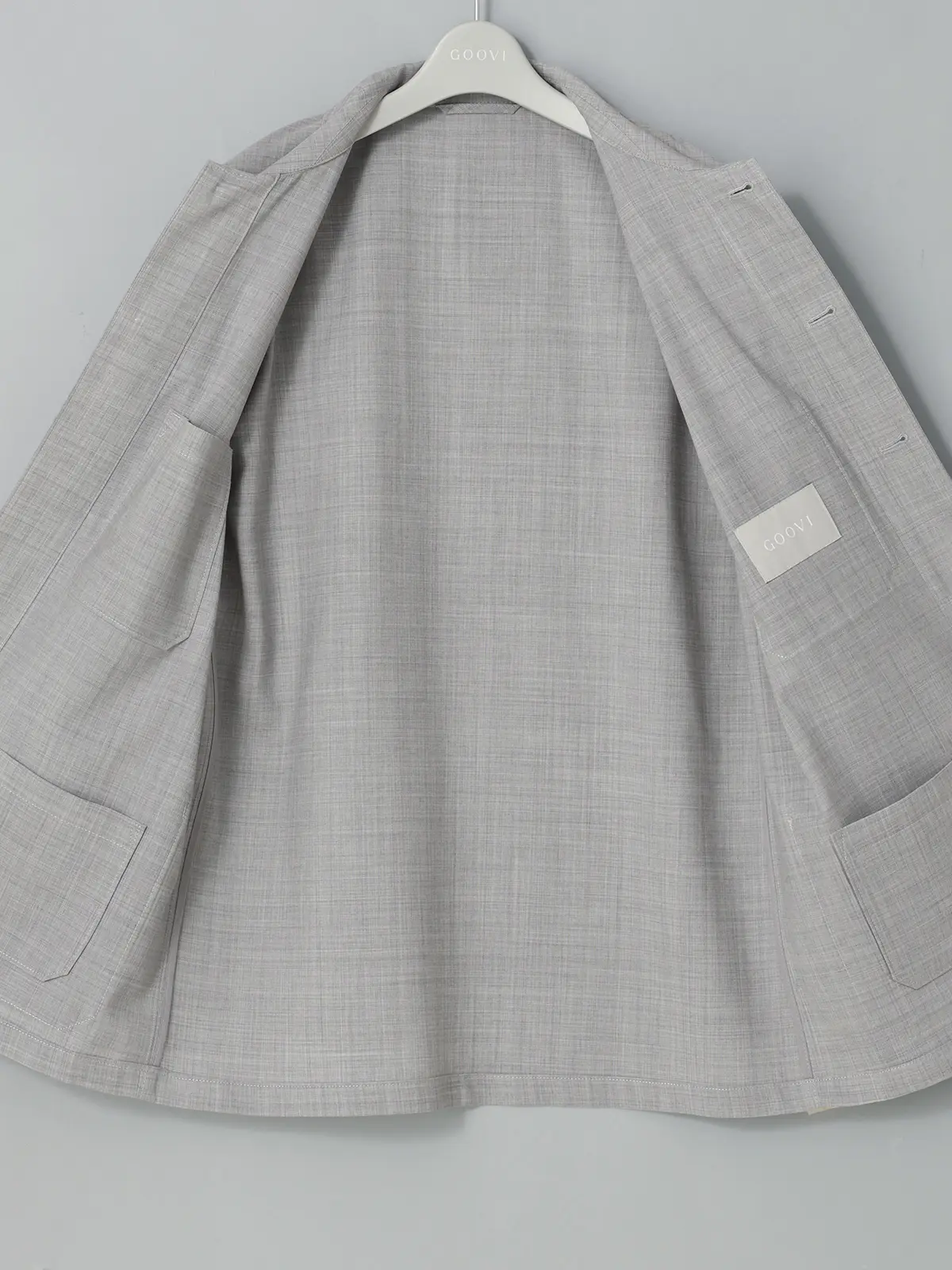 GOOVI／カバーオールジャケット／SUPER100’sウールトロピカル／無地 ライトグレー 1