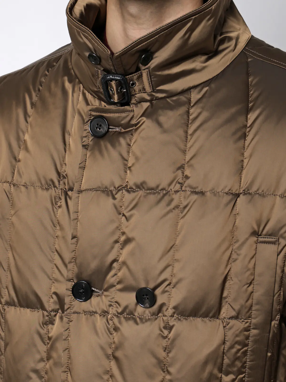 テーラードダウンコート/LIMONTA EAST/シャンブレーナイロン/無地/フェイクファー付き ブラウン S