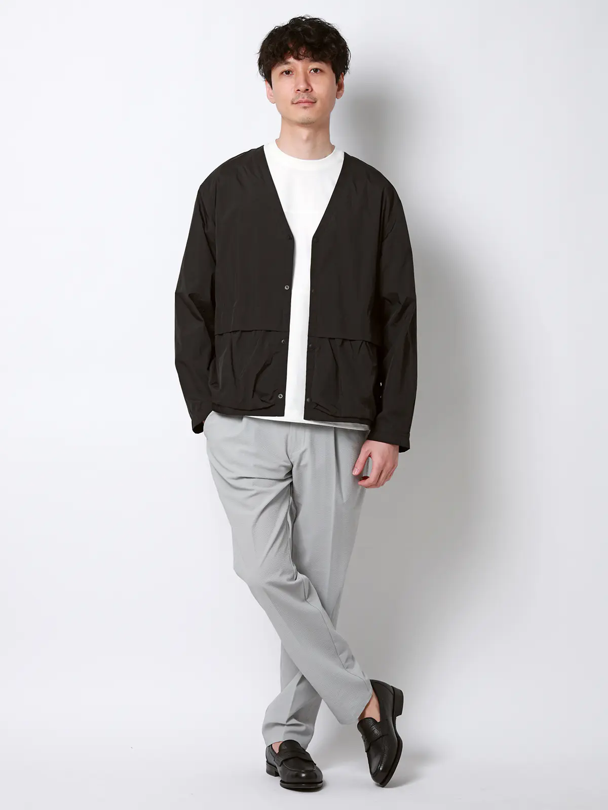 FLAT/Vカラーアウター/ウォッシャブル/UVカット/軽量/ナイロンワッシャー/無地 ブラック M