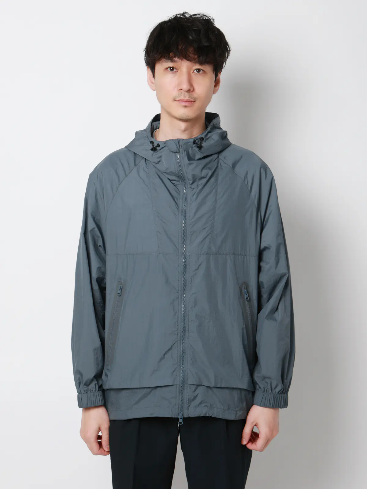 FLAT／フードアウター／ウォッシャブル／UVカット／軽量／ナイロンワッシャー／無地 ブルー M