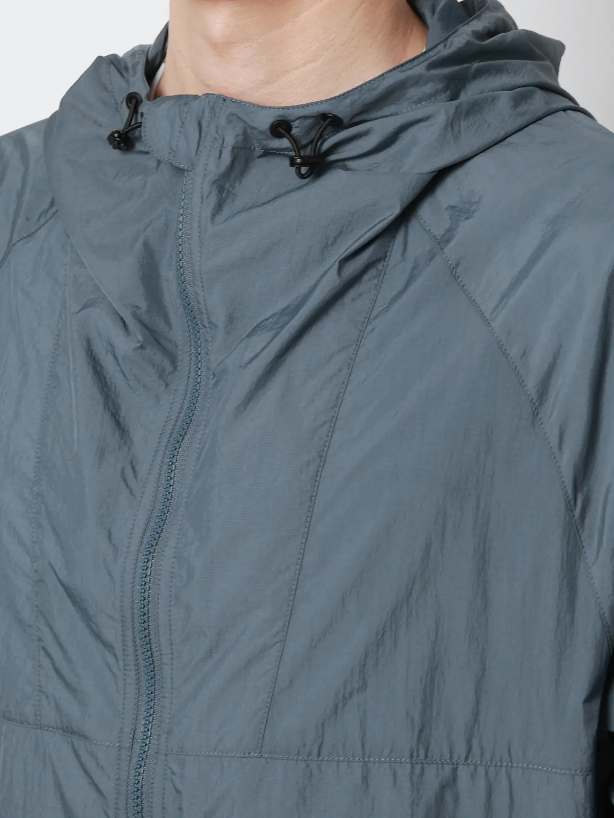 FLAT／フードアウター／ウォッシャブル／UVカット／軽量／ナイロンワッシャー／無地 ブルー M