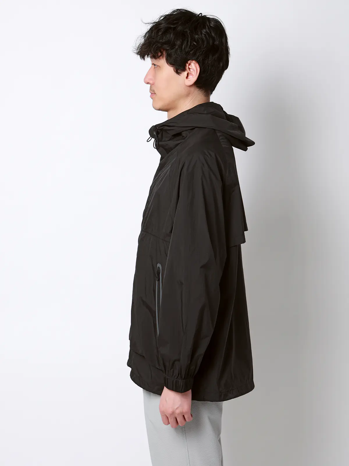 FLAT／フードアウター／ウォッシャブル／UVカット／軽量／ナイロンワッシャー／無地 ブラック M