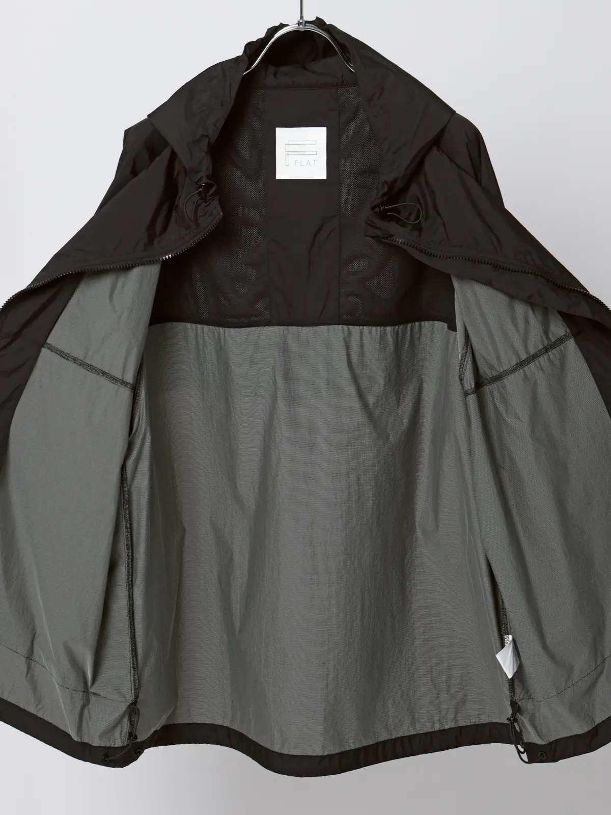 FLAT／フードアウター／ウォッシャブル／UVカット／軽量／ナイロンワッシャー／無地 ブラック M