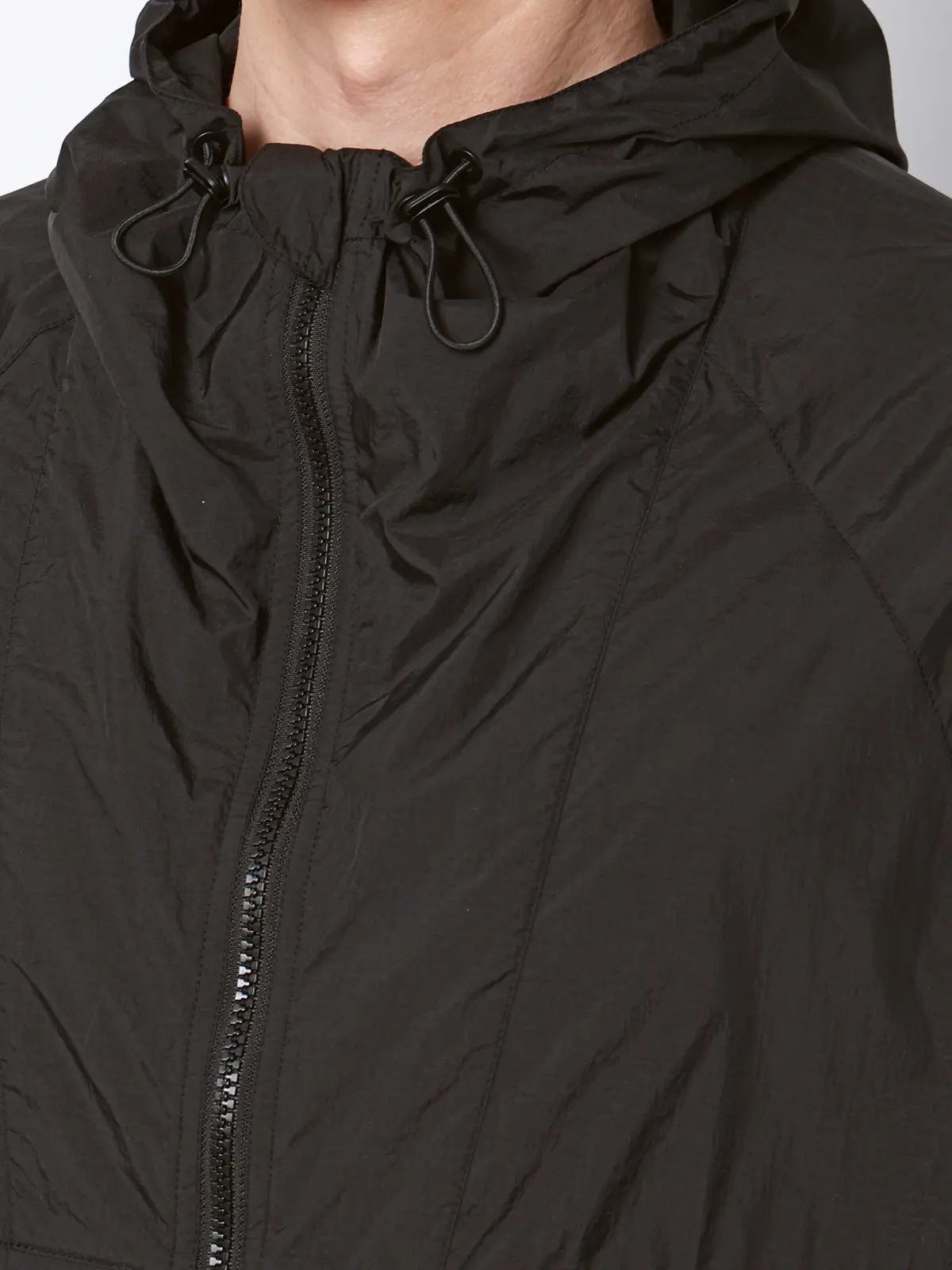 FLAT／フードアウター／ウォッシャブル／UVカット／軽量／ナイロンワッシャー／無地 ブラック M