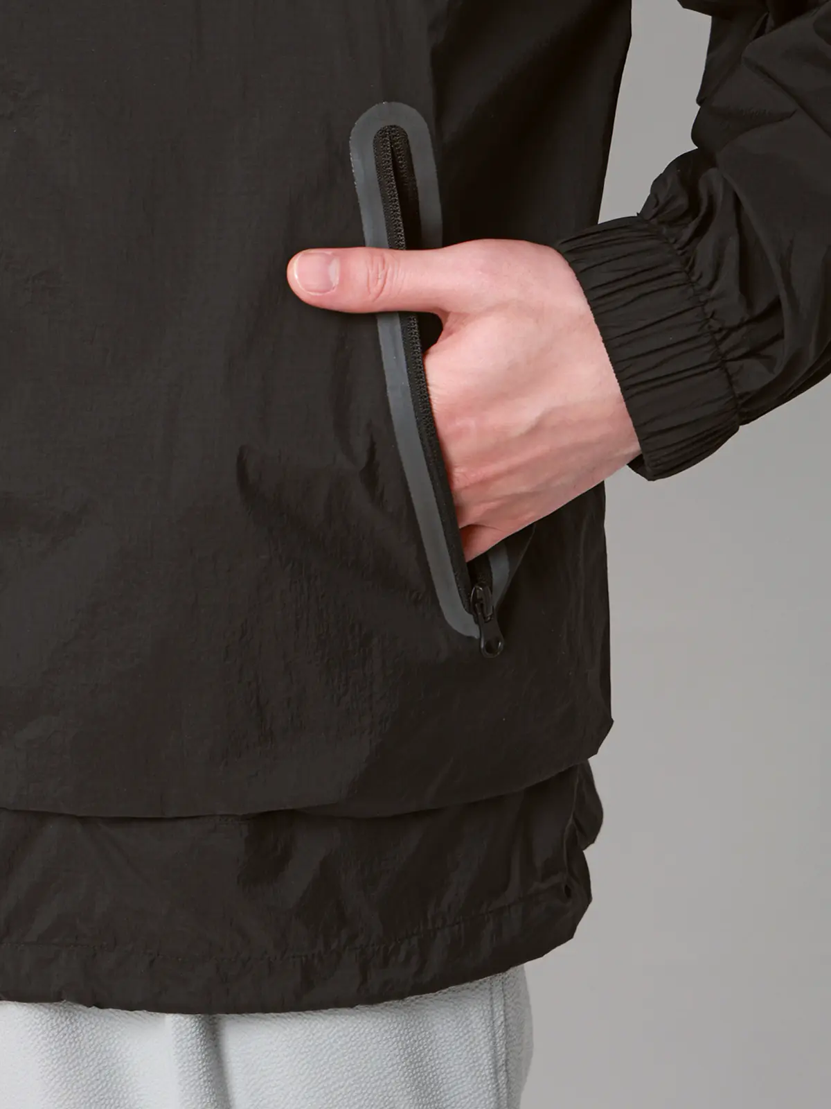 FLAT／フードアウター／ウォッシャブル／UVカット／軽量／ナイロンワッシャー／無地 ブラック M