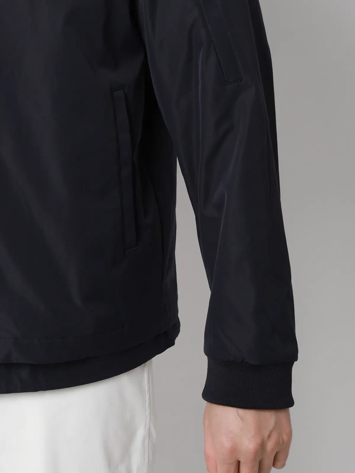 FLAT／アウター／MA-1／ウォッシャブル／ストレッチ／速乾／シルキーツイル／無地 ネイビー M