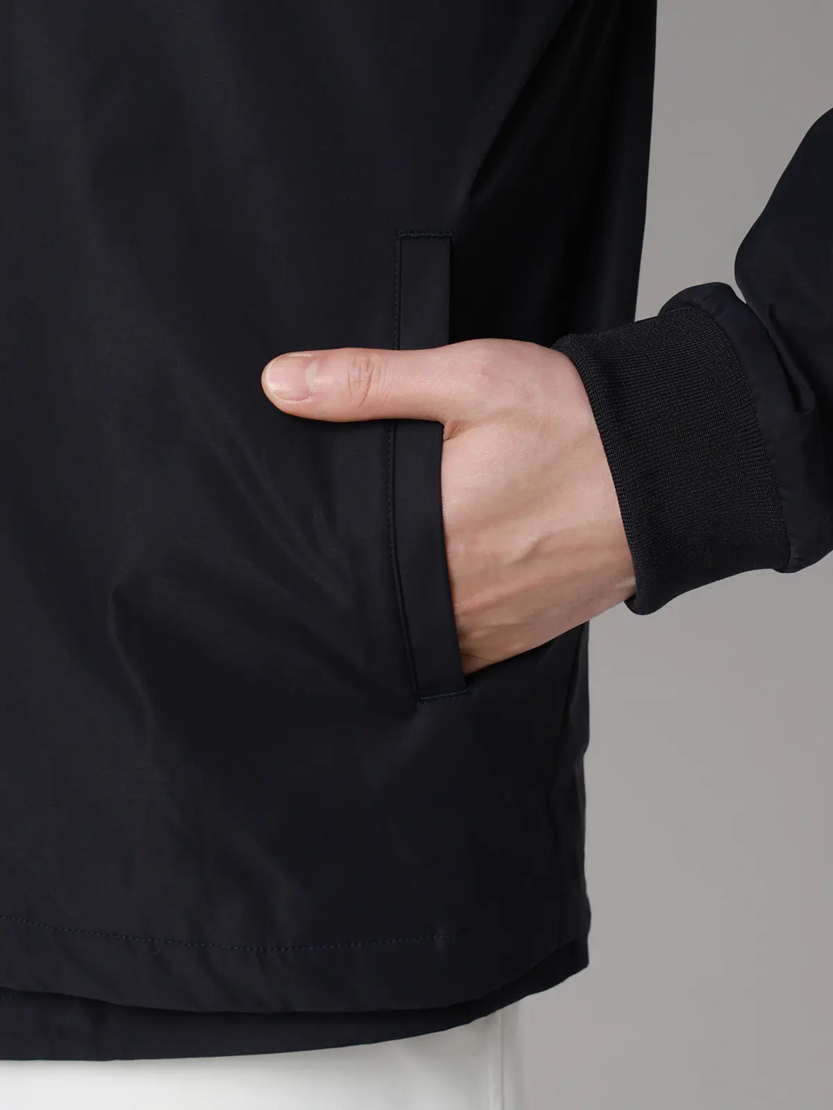 FLAT／アウター／MA-1／ウォッシャブル／ストレッチ／速乾／シルキーツイル／無地 ネイビー M