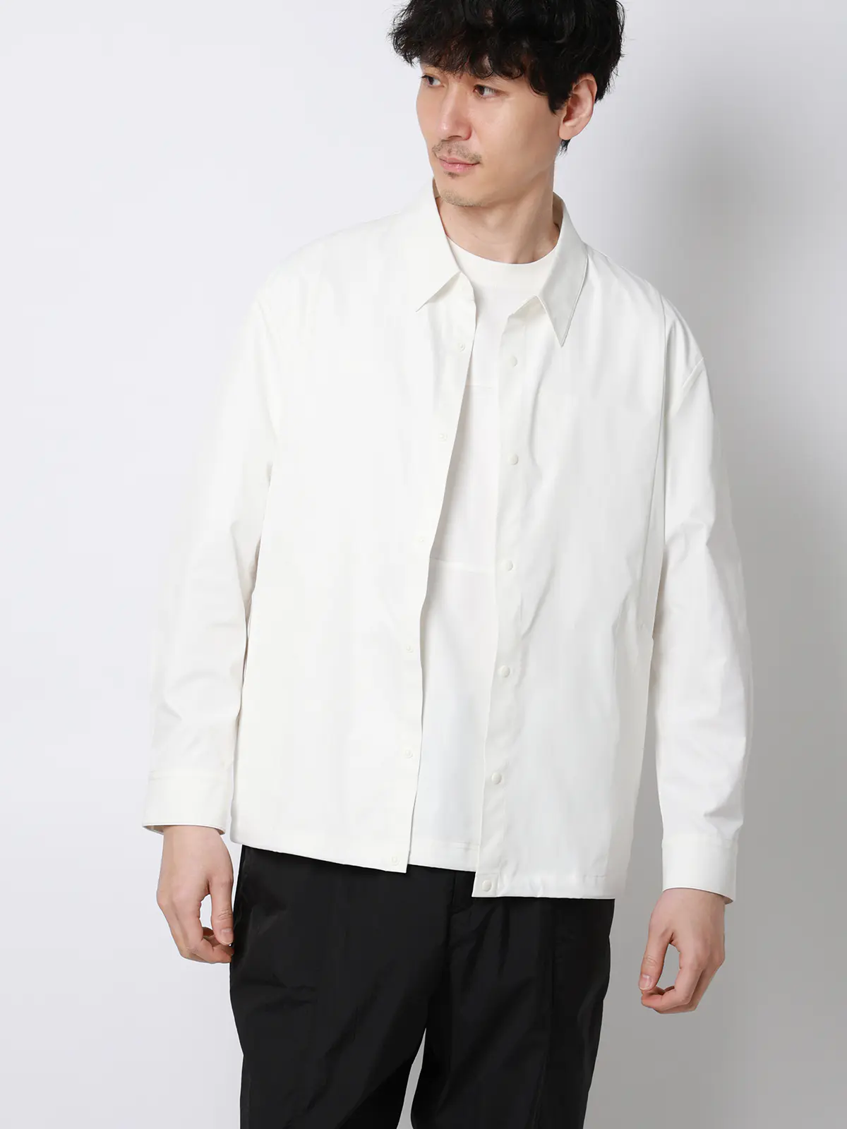 FLAT/シャツアウター/ウォッシャブル/ストレッチ/速乾/シルキーツイル/無地 ホワイト S