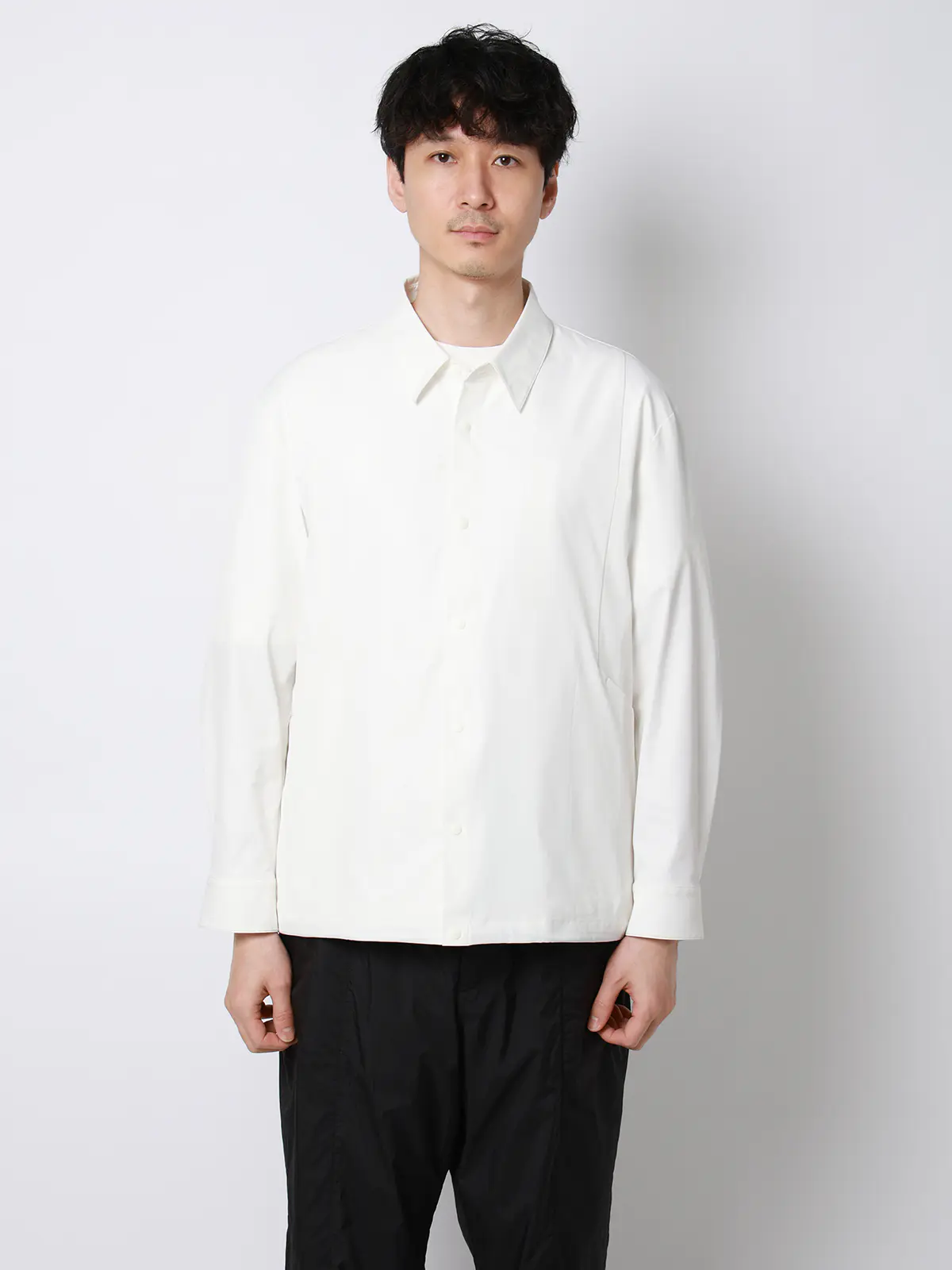 FLAT/シャツアウター/ウォッシャブル/ストレッチ/速乾/シルキーツイル/無地 ホワイト S