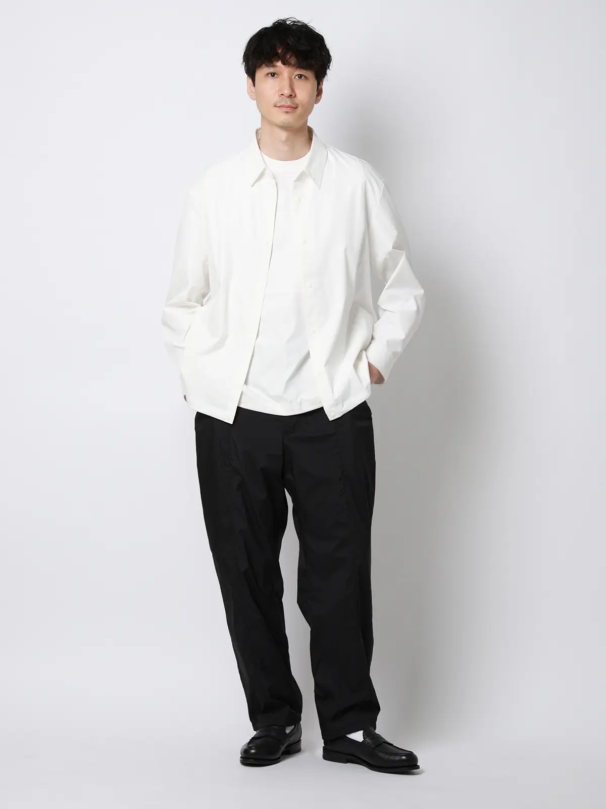 FLAT/シャツアウター/ウォッシャブル/ストレッチ/速乾/シルキーツイル/無地 ホワイト S