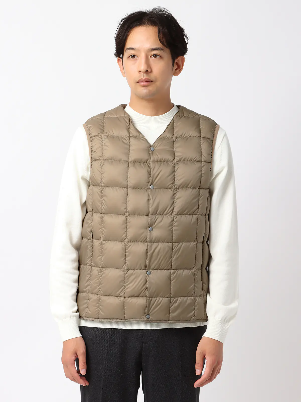 インナーダウンベスト／TAION／ナイロン ベージュ S