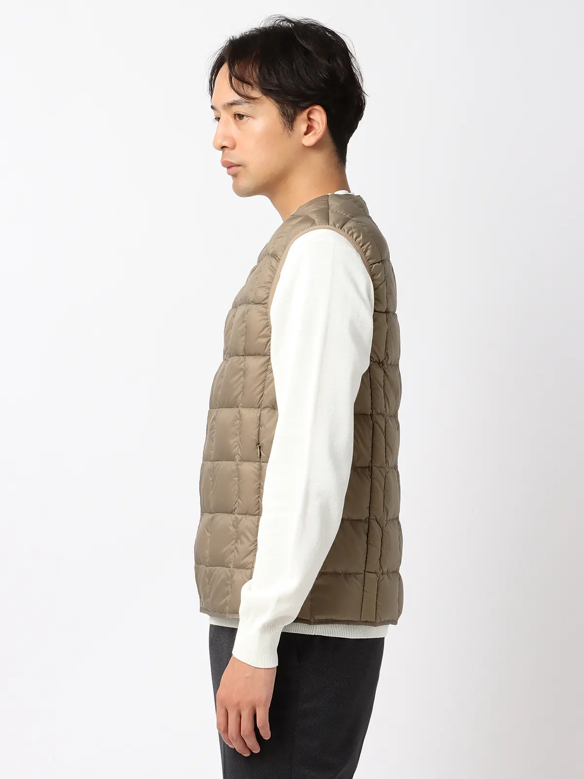 インナーダウンベスト／TAION／ナイロン ベージュ S