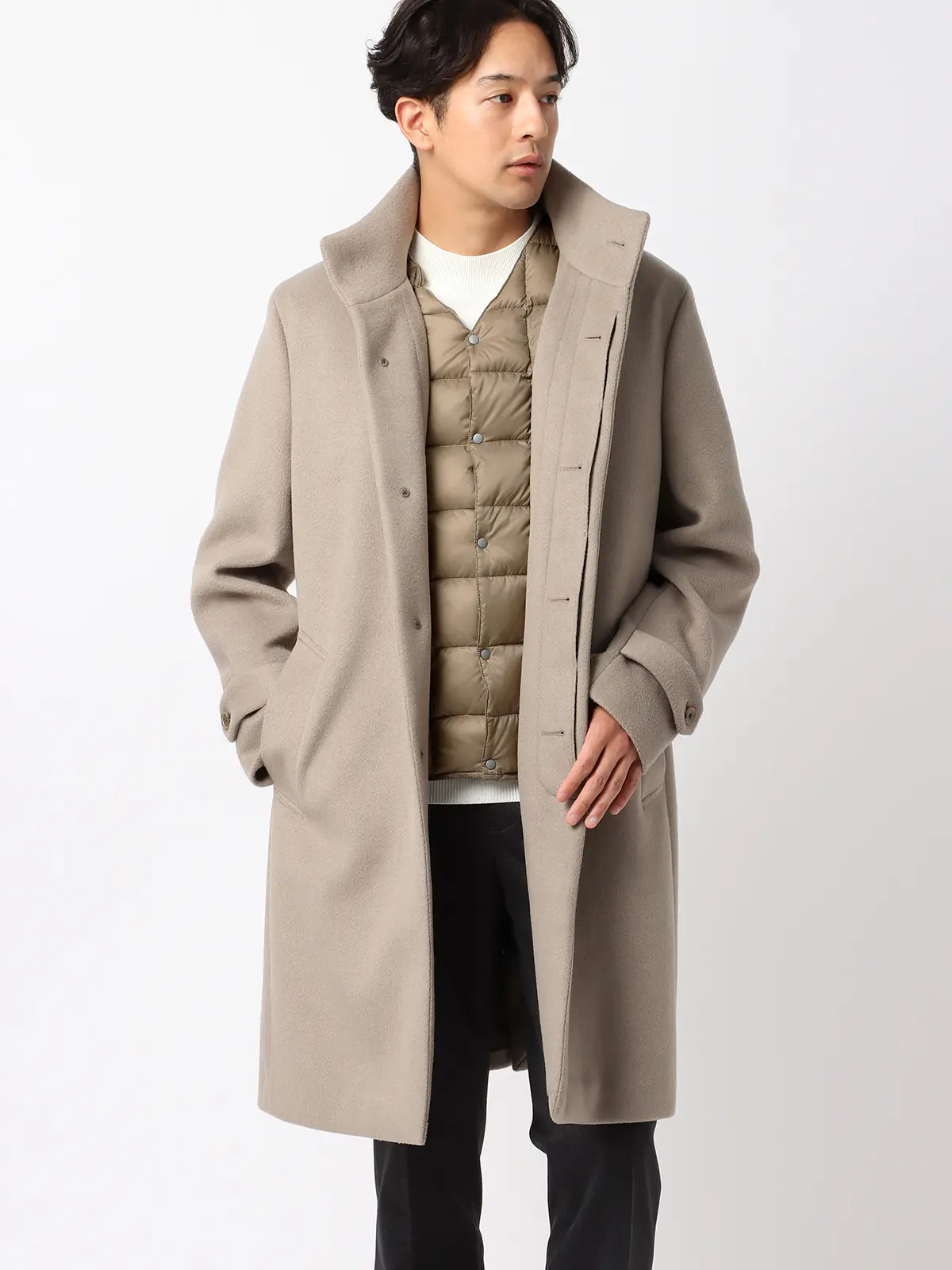 インナーダウンベスト／TAION／ナイロン ベージュ S