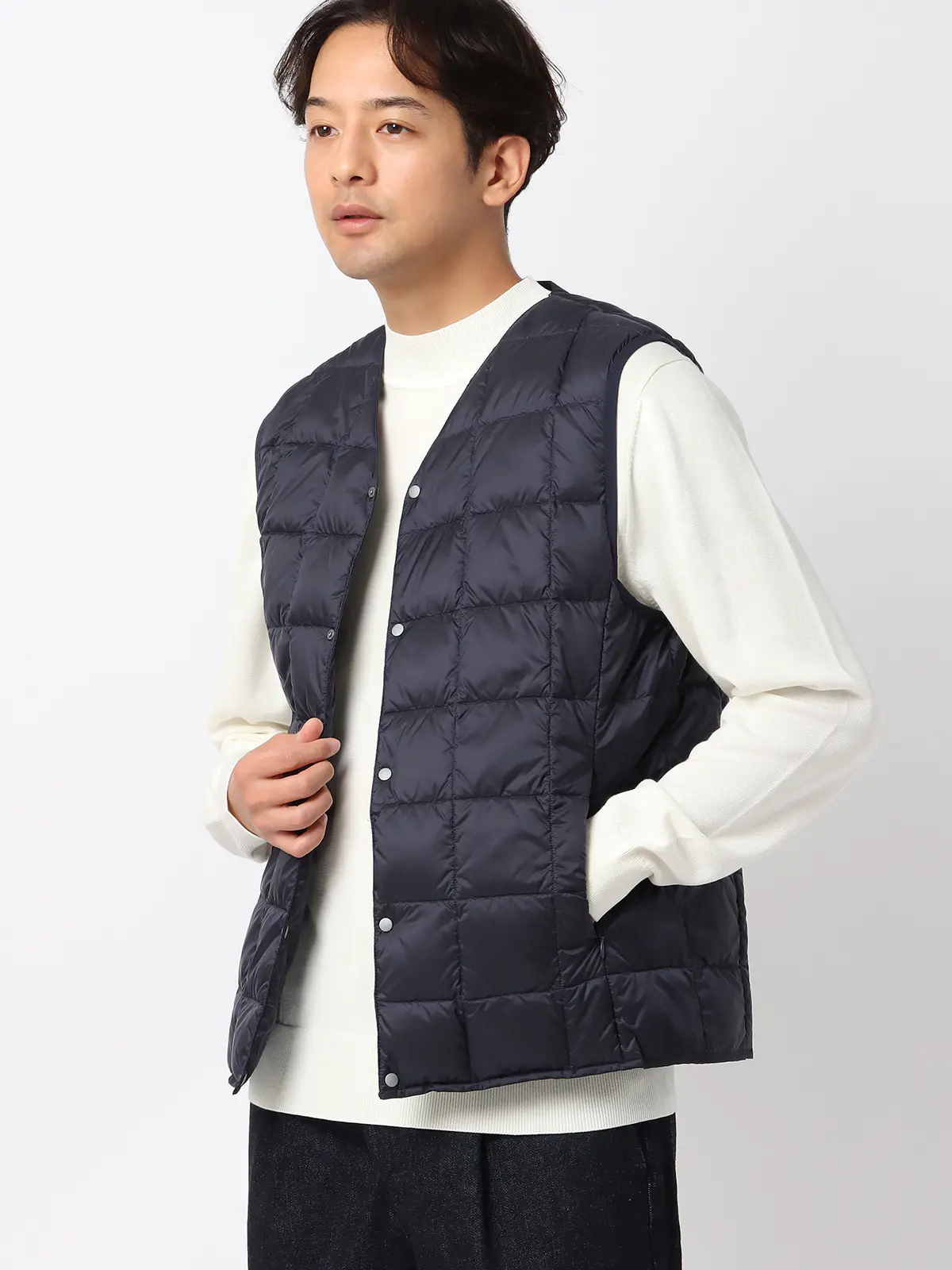 インナーダウンベスト/TAION/ナイロン ネイビー S