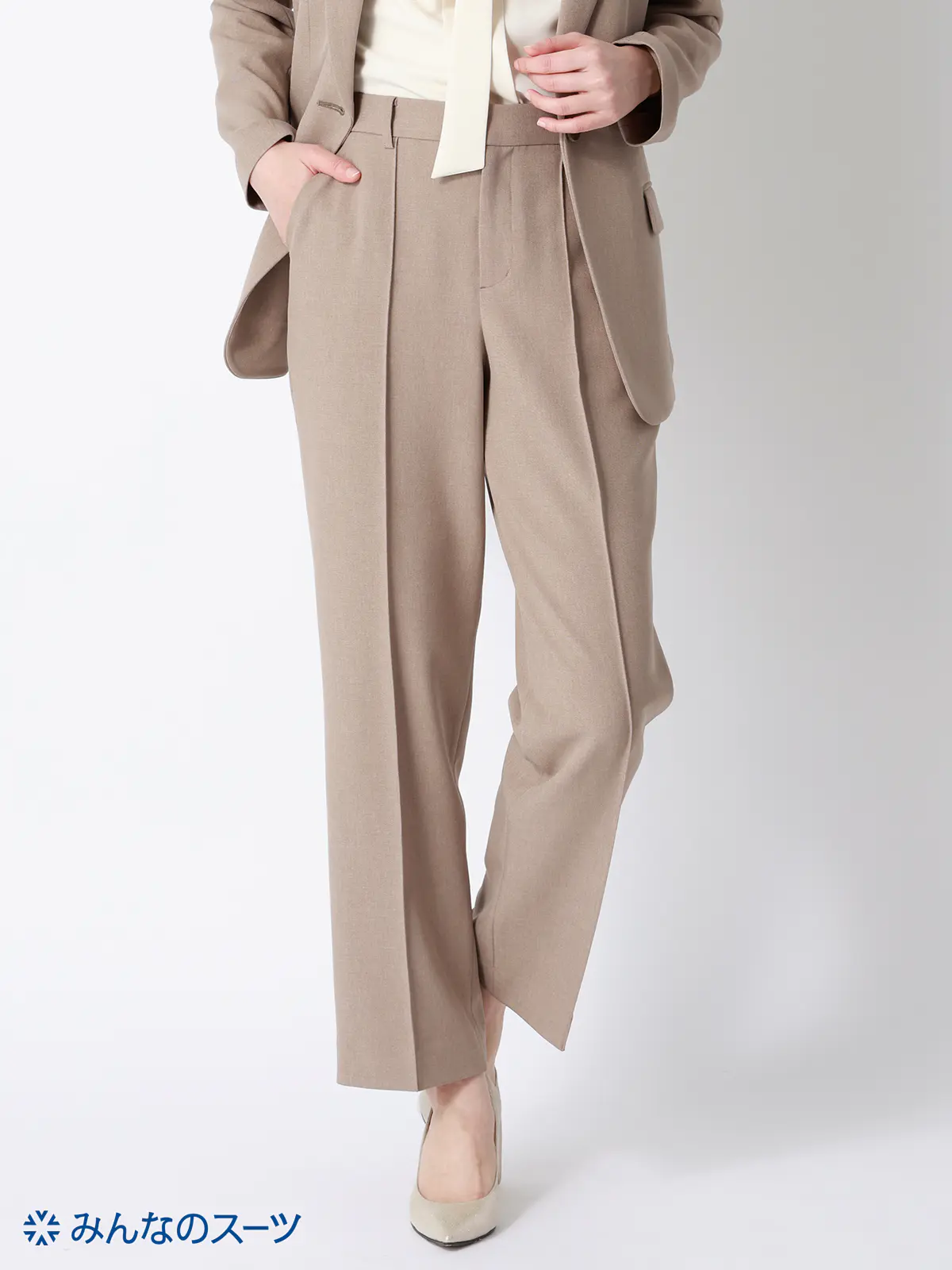 みんなのスーツ／ピンタックストレートパンツ／ウォッシャブル／PRESTIGE TECHNOLOGY ベージュ S